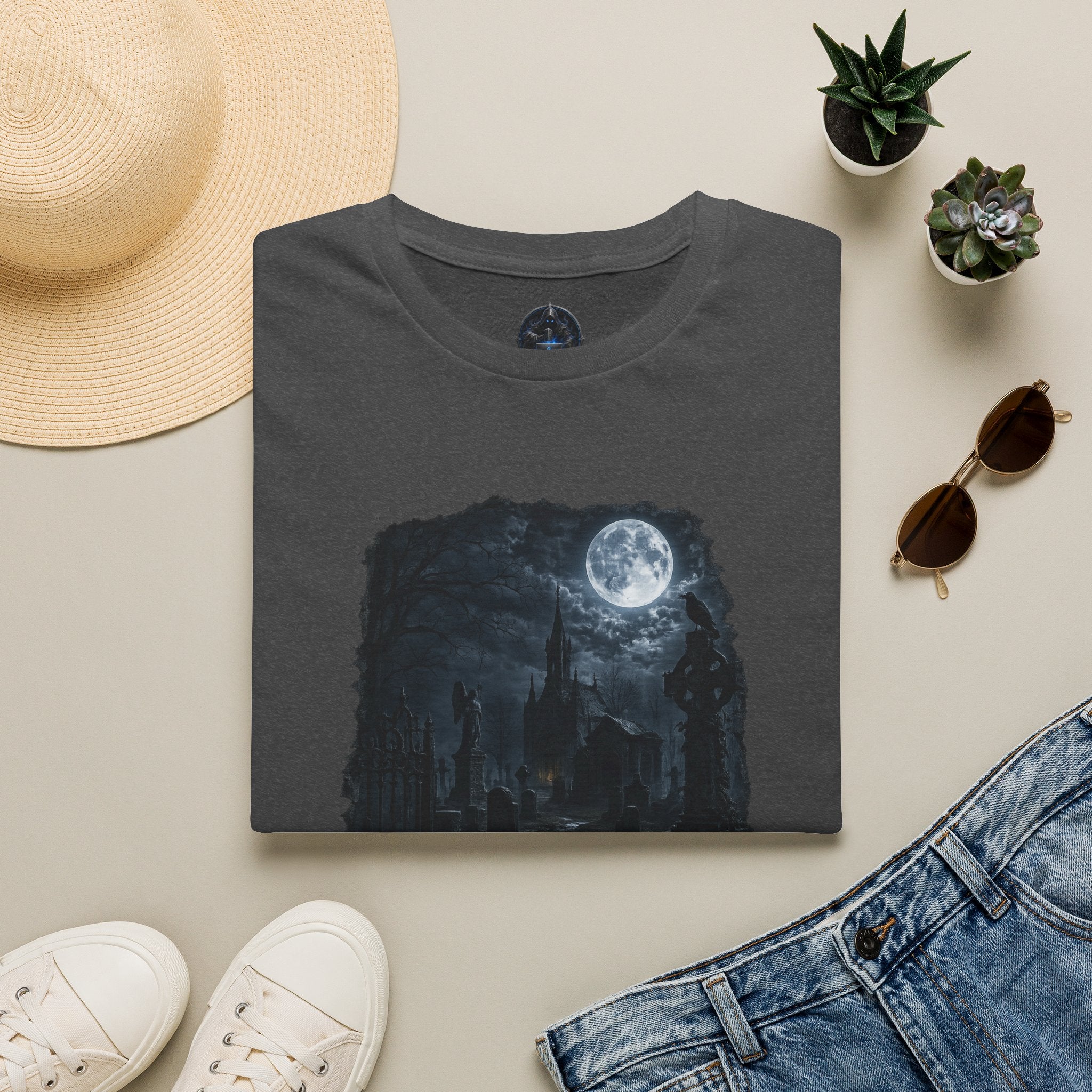 Moonlit Graveyard T‑Shirt — Gothic Night Sky Graphic Tee