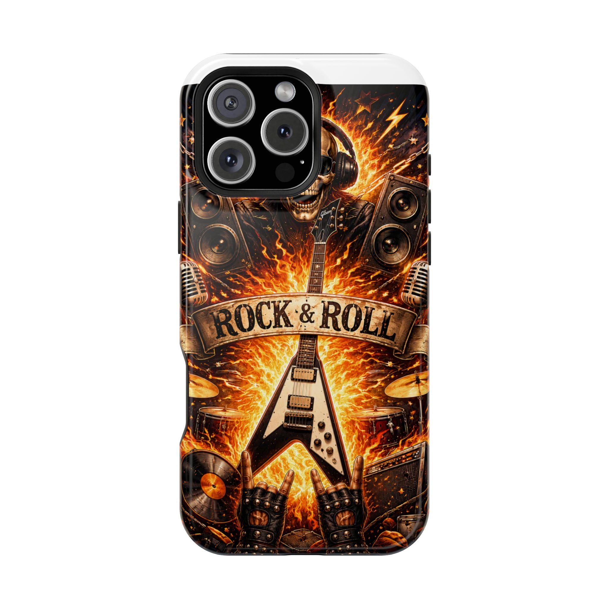 Rock & Roll Skull Guitar Phone Case — Magnetic Impact-Resistant
