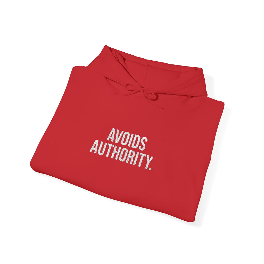 Avoids Authority Hoodie — Rebellious Embroidered Pullover