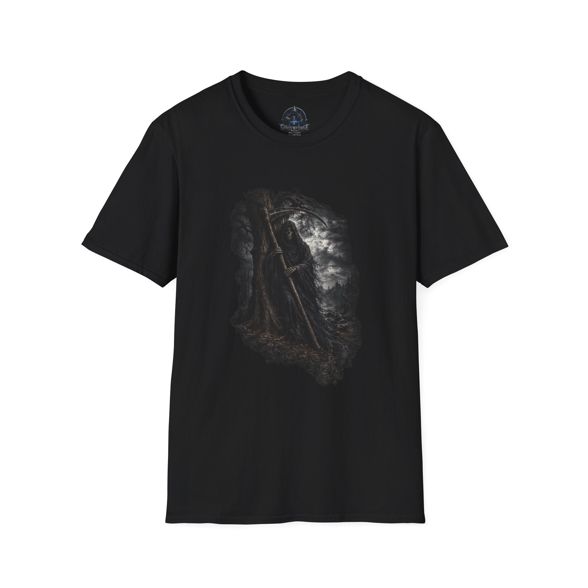Grim Reaper Graphic T‑Shirt — Dark Gothic Scythe Design
