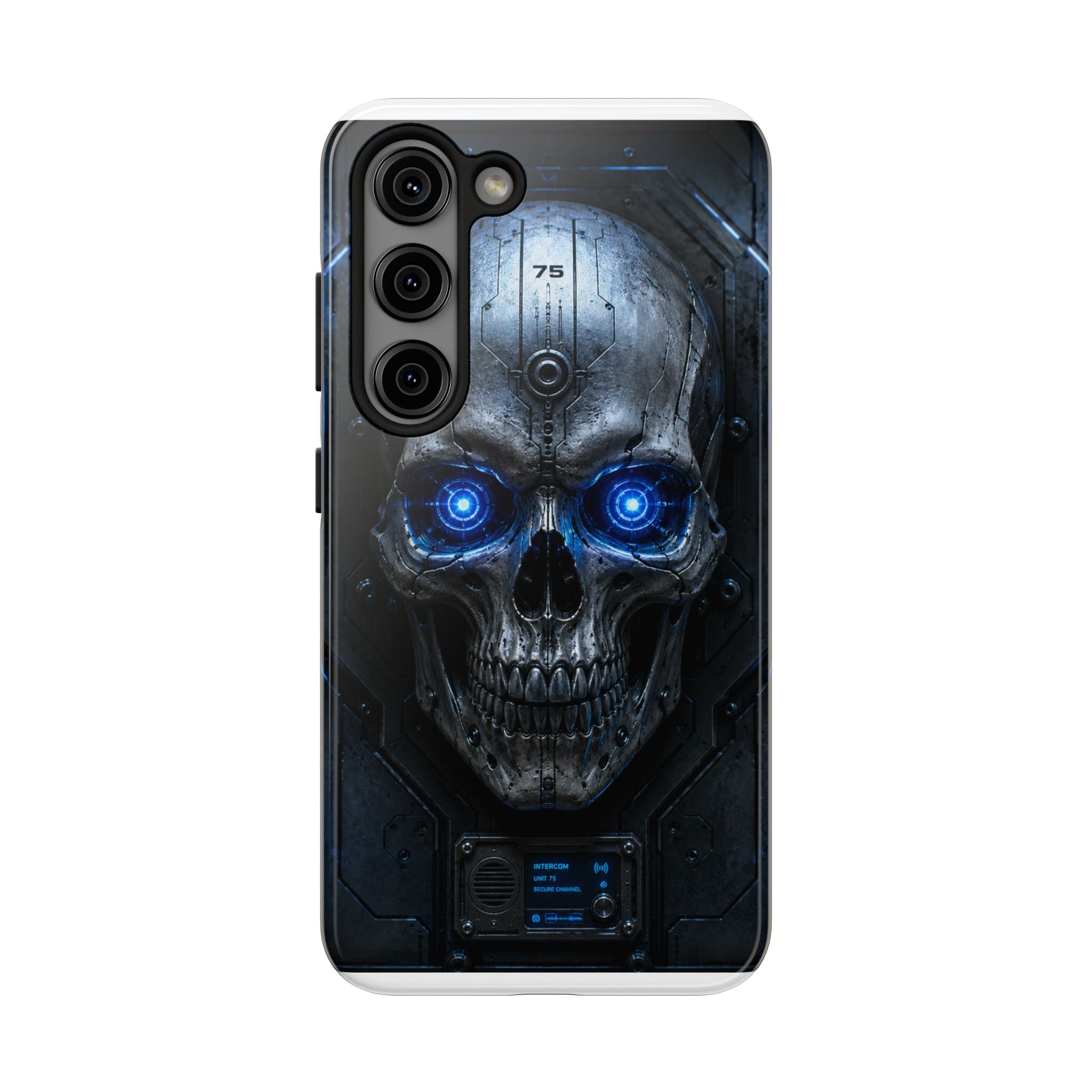 Cyber Skull Tough Phone Case — Blue LED Scary Robot Skull iPhone Case