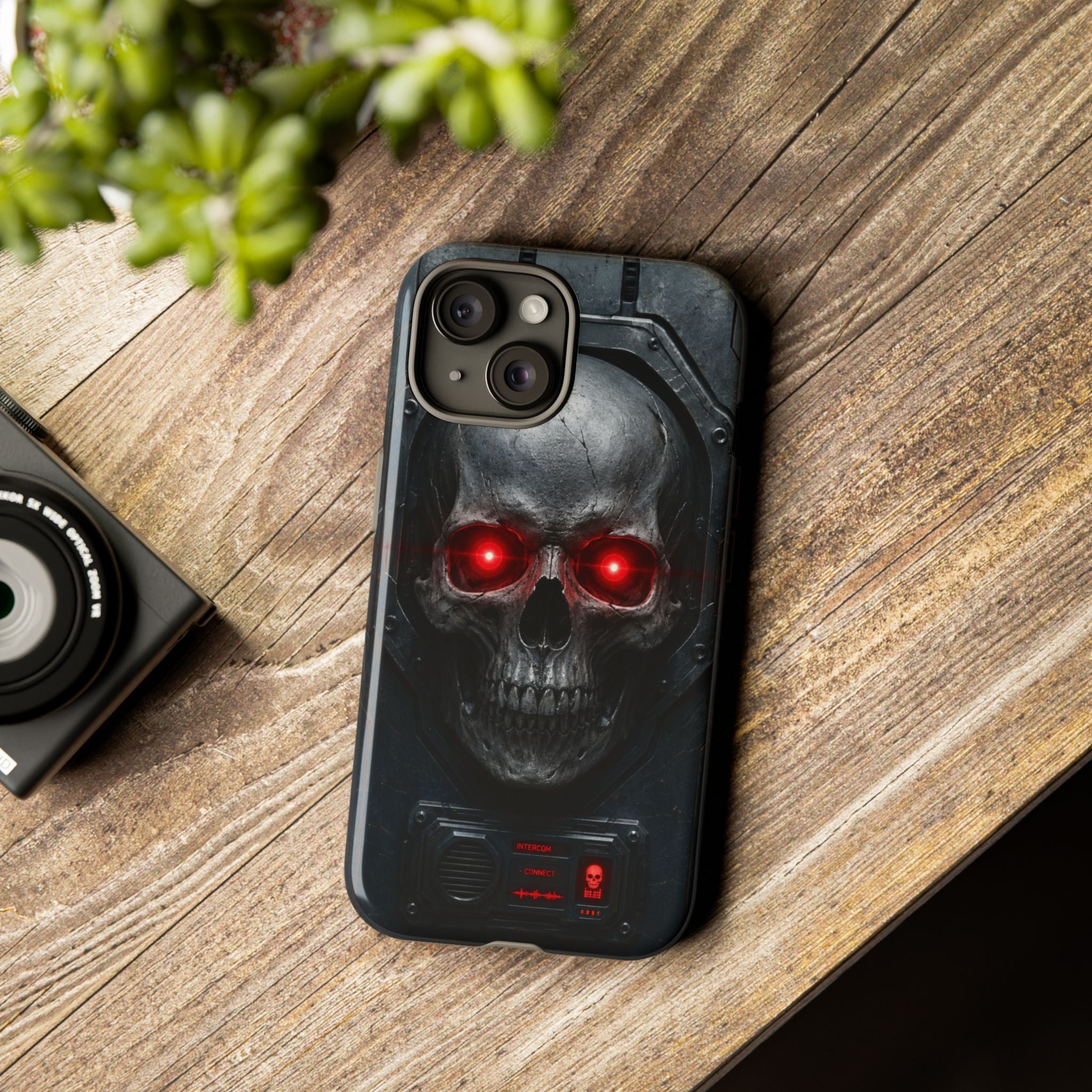 Skull Sentinel Phone Case — Red-Eyed Tactical Skull Protective Case