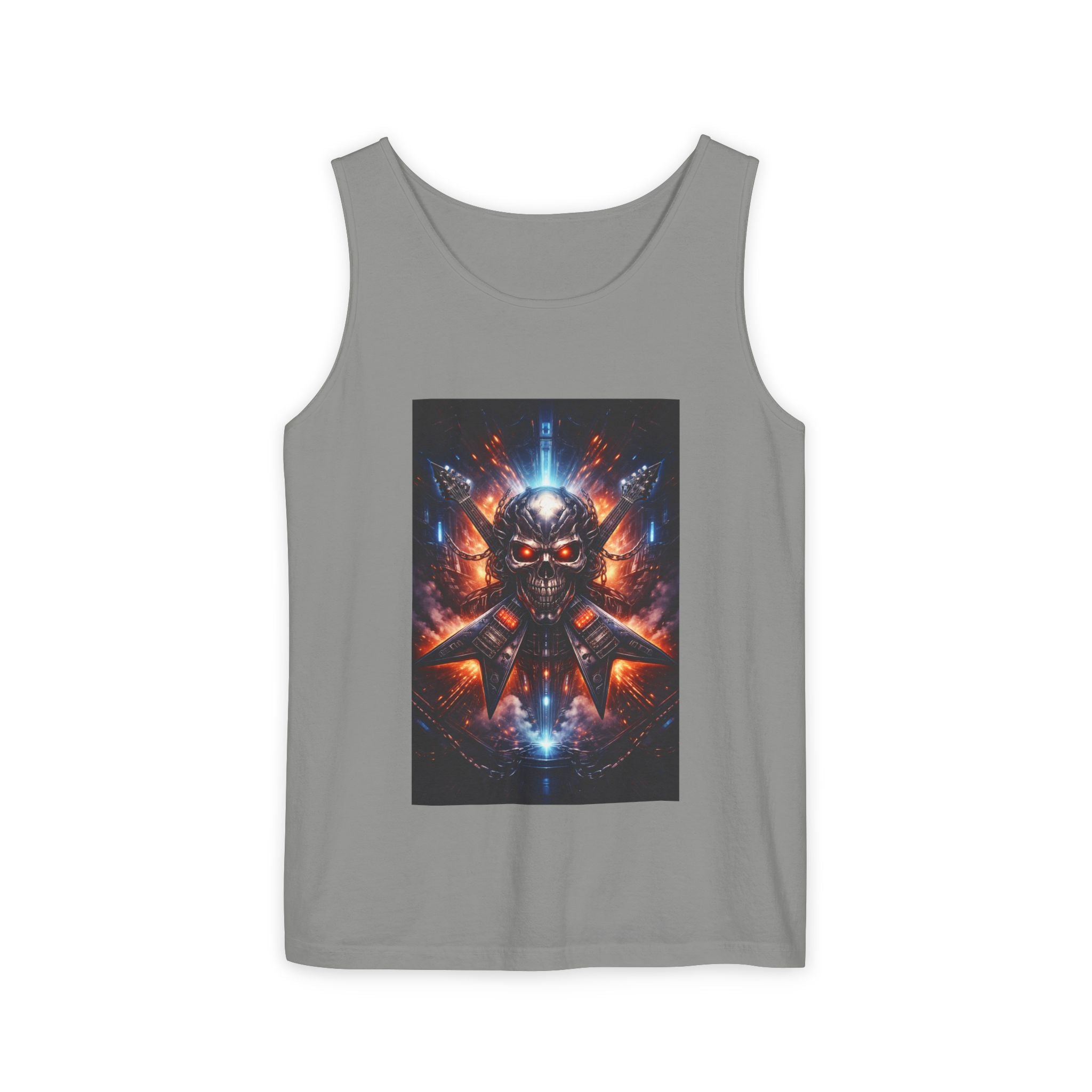 Skull Cyberpunk Tank Top — Neon Sci‑Fi Demon Graphic