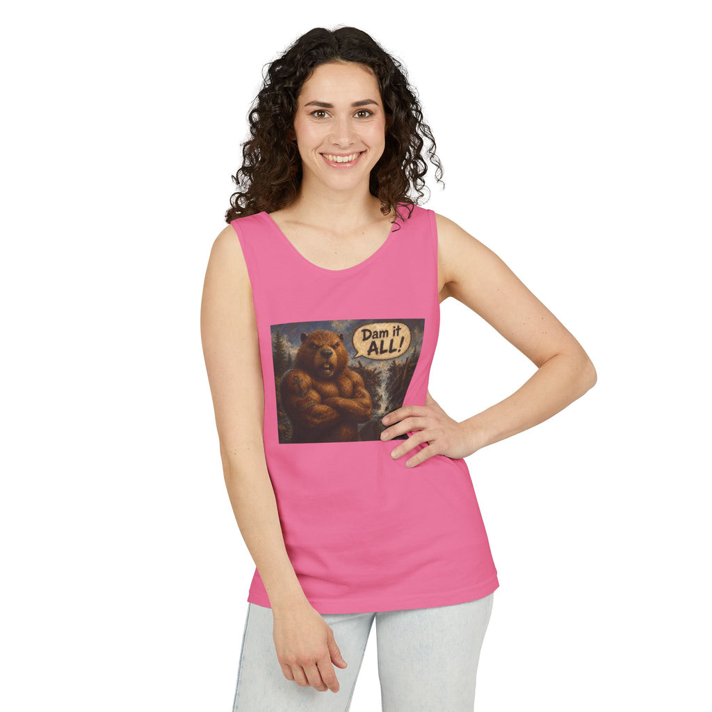 Big Beaver Graphic Tank Top — 'Dam It, All!' Vintage Wilderness Humor