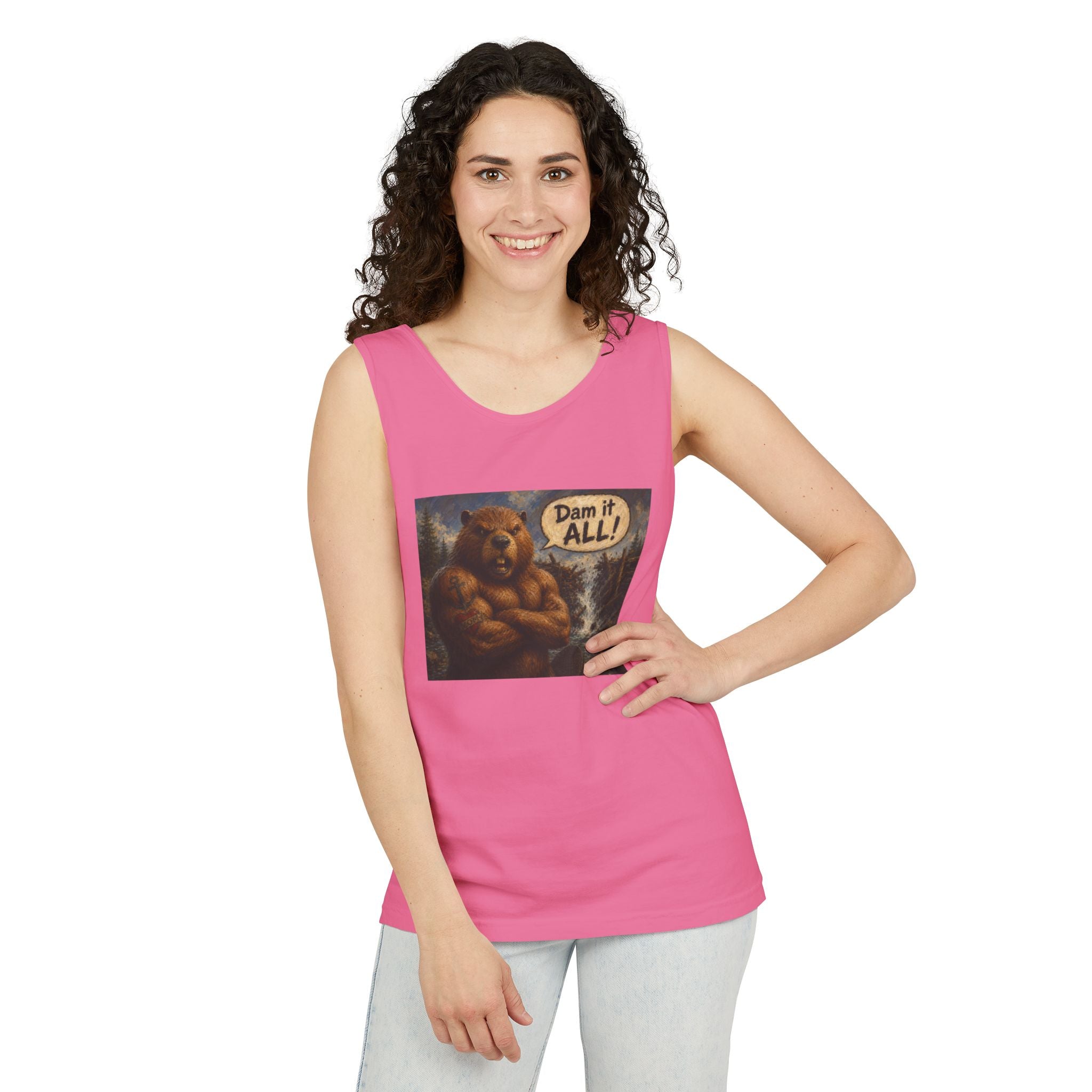 Big Beaver Graphic Tank Top — 'Dam It, All!' Vintage Wilderness Humor
