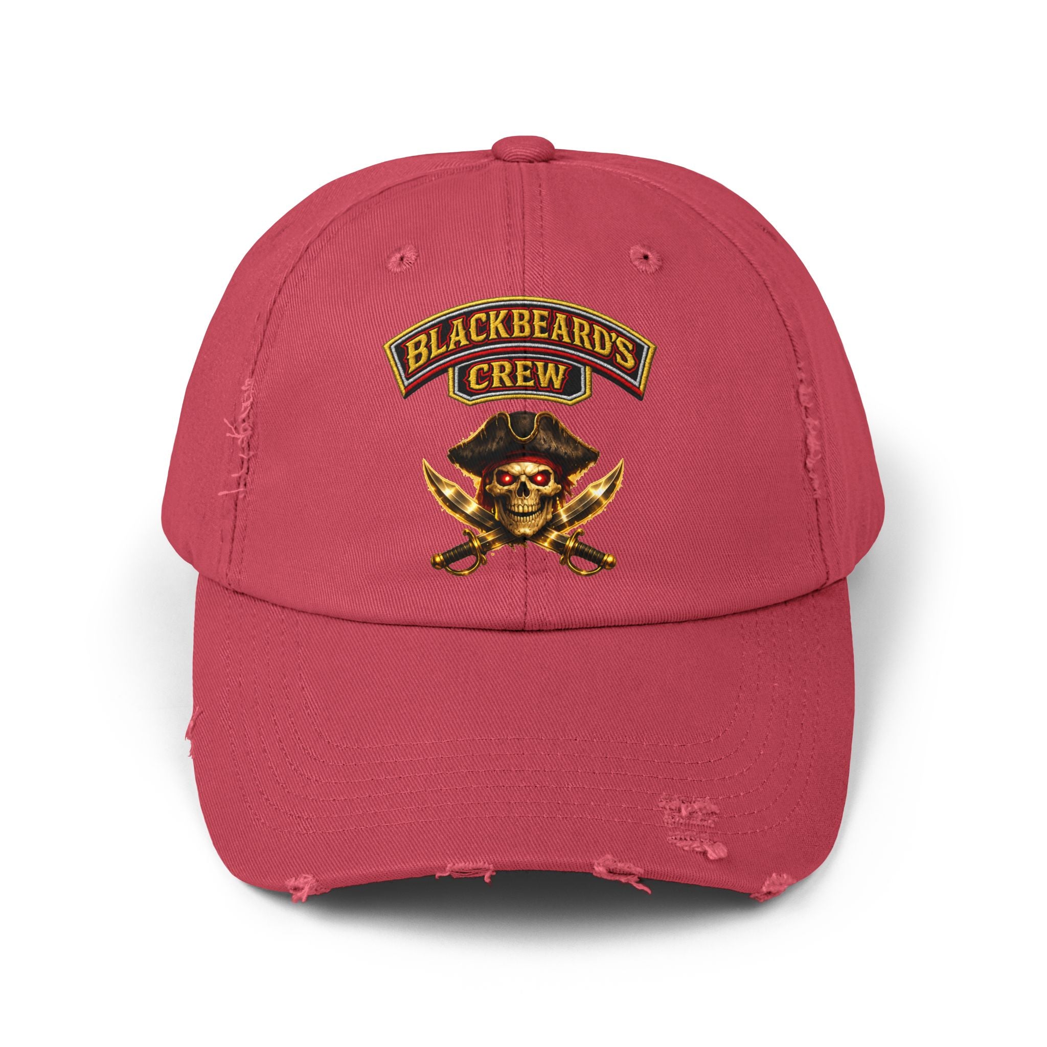 Blackbeard's Crew Distressed Baseball Cap — Pirate Skull Patch Hat