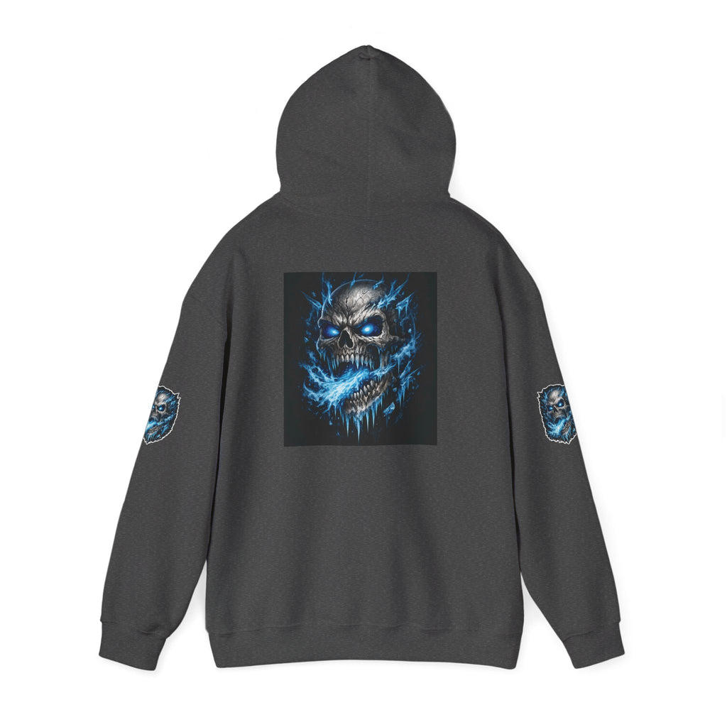Premium Skull Hoodie — Blue Cyber Skull Graphic Pullover