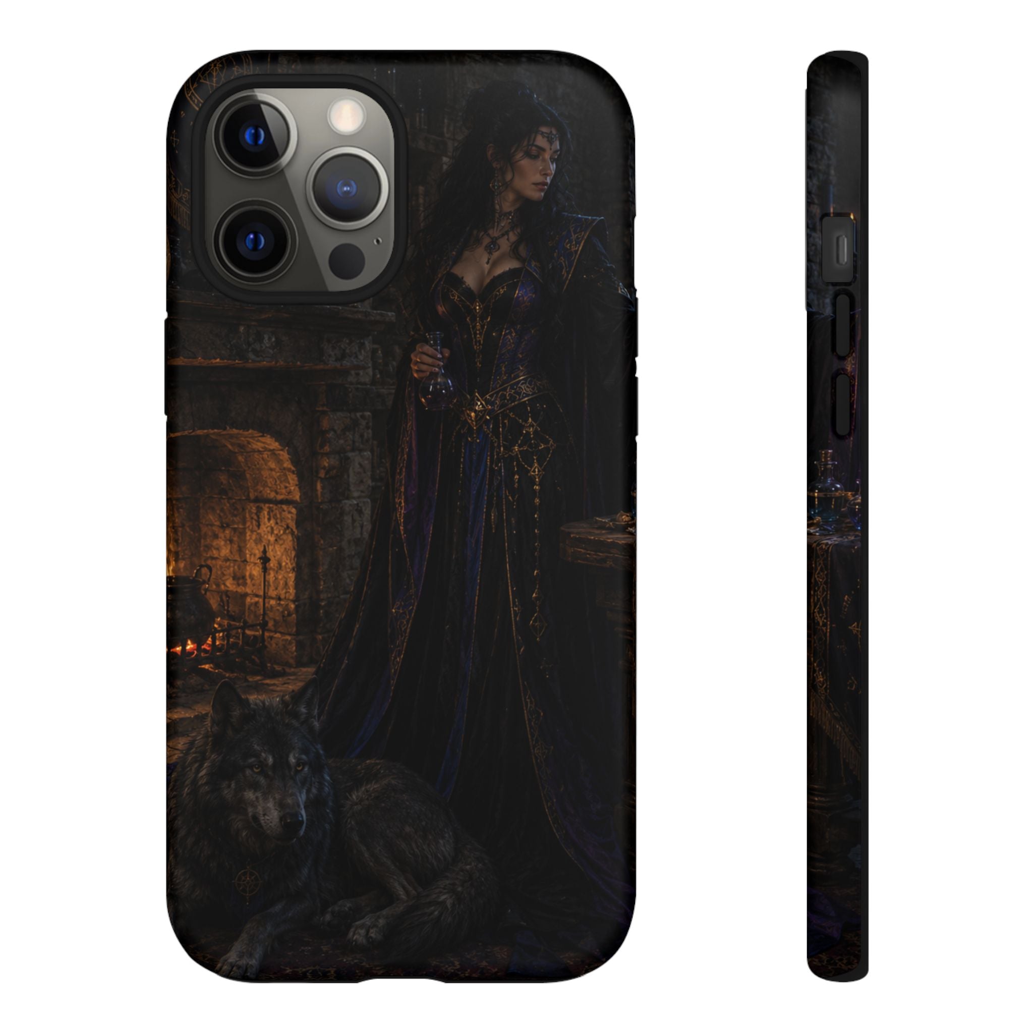 Gothic Witch Phone Case — Dark Fantasy Wolf & Fireplace Tough Case