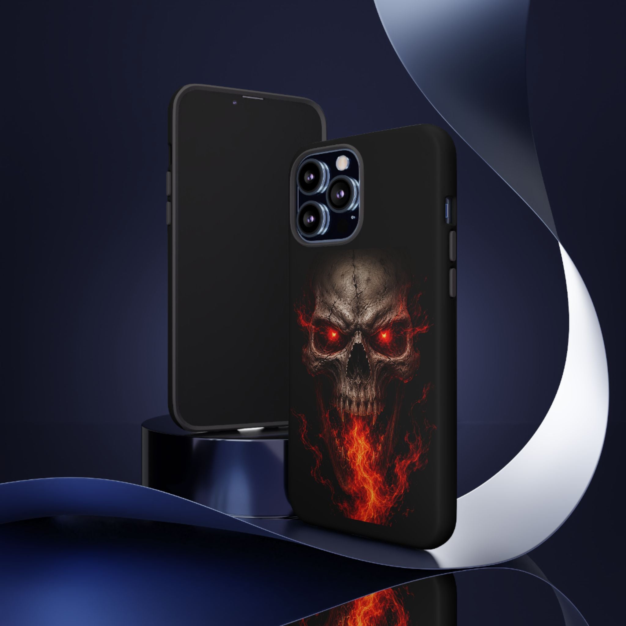 Flaming Skull Tough Case — Heavy-Duty Phone Case with Red-Eye Skull Design