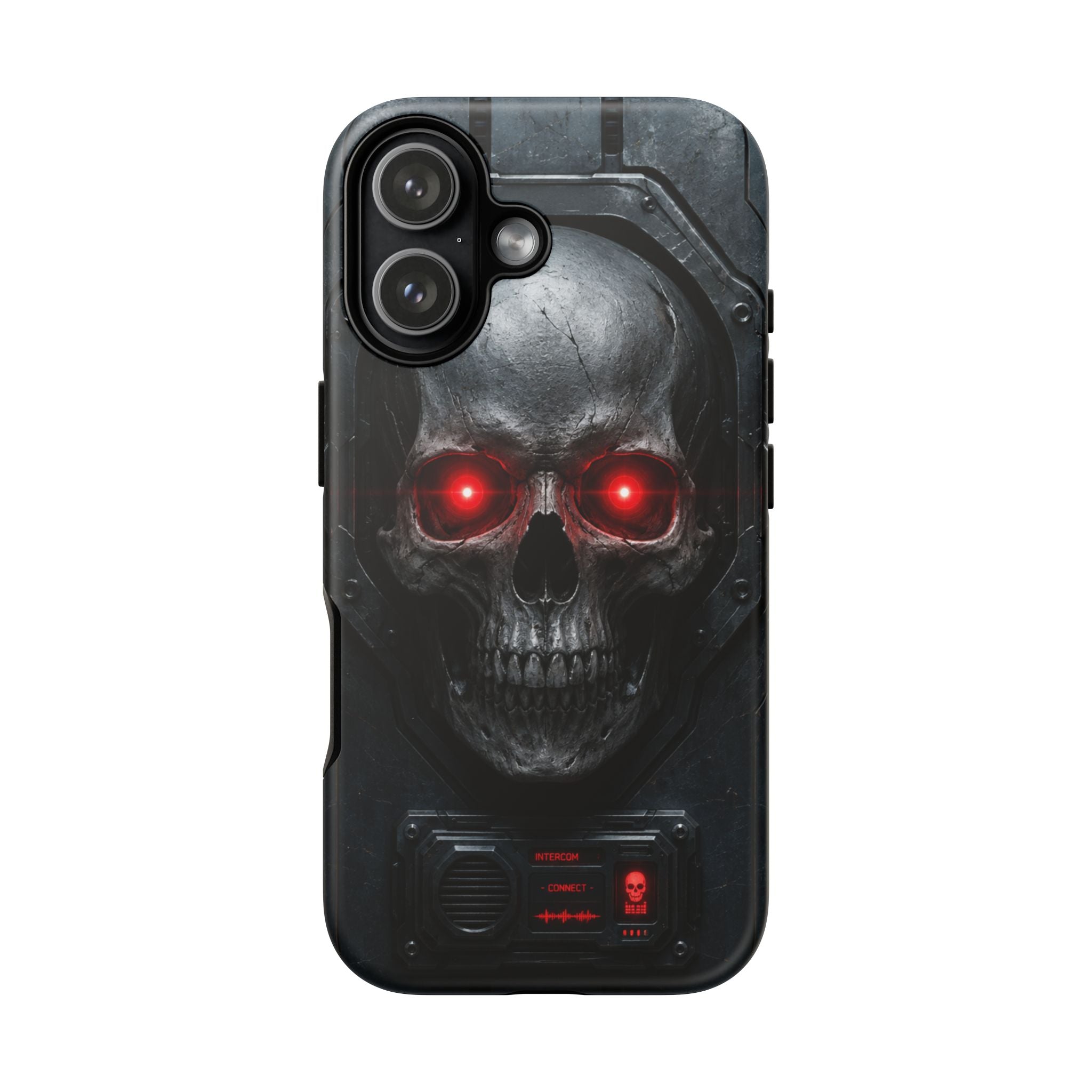 Skull Sentinel Phone Case — Red-Eyed Tactical Skull Protective Case