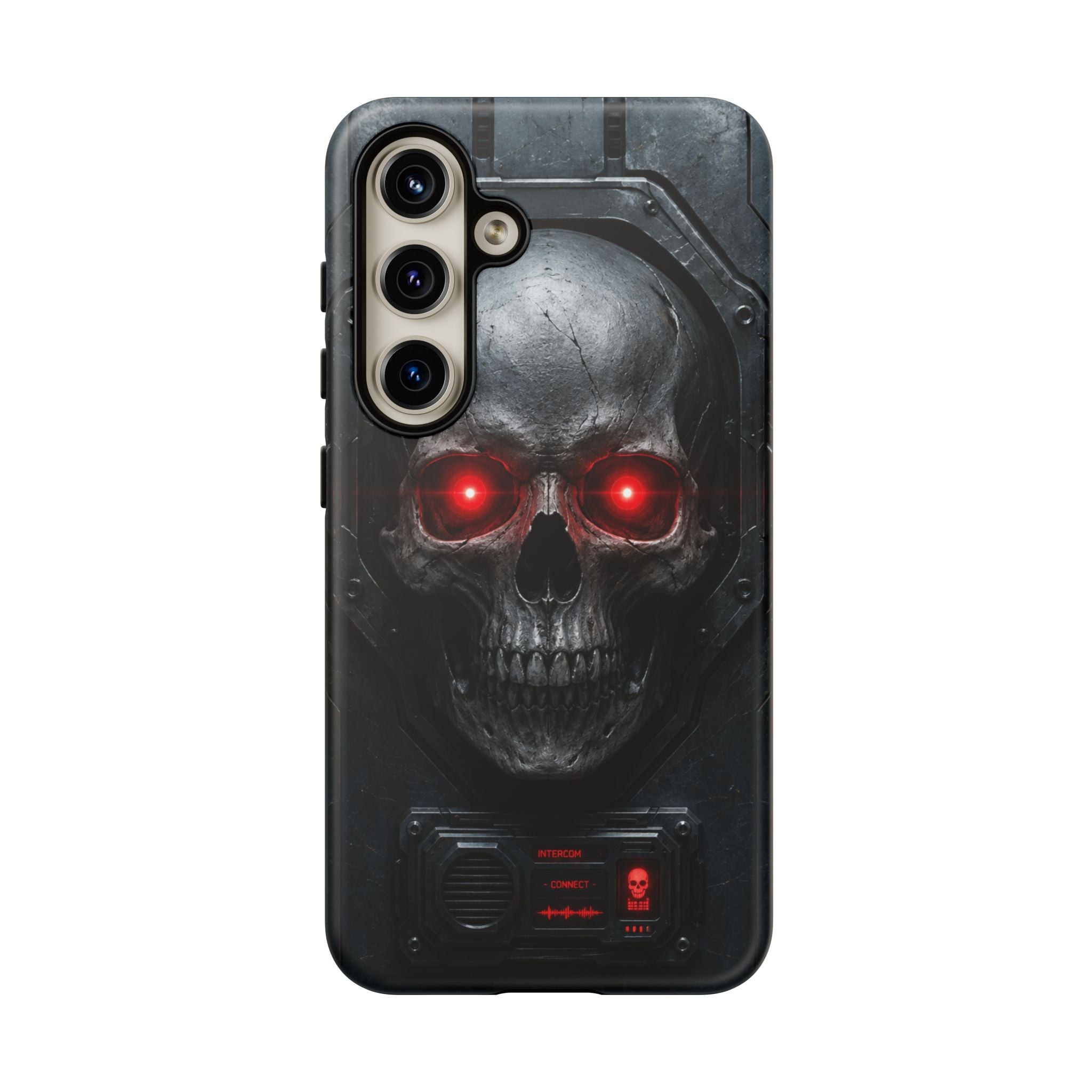 Skull Sentinel Phone Case — Red-Eyed Tactical Skull Protective Case