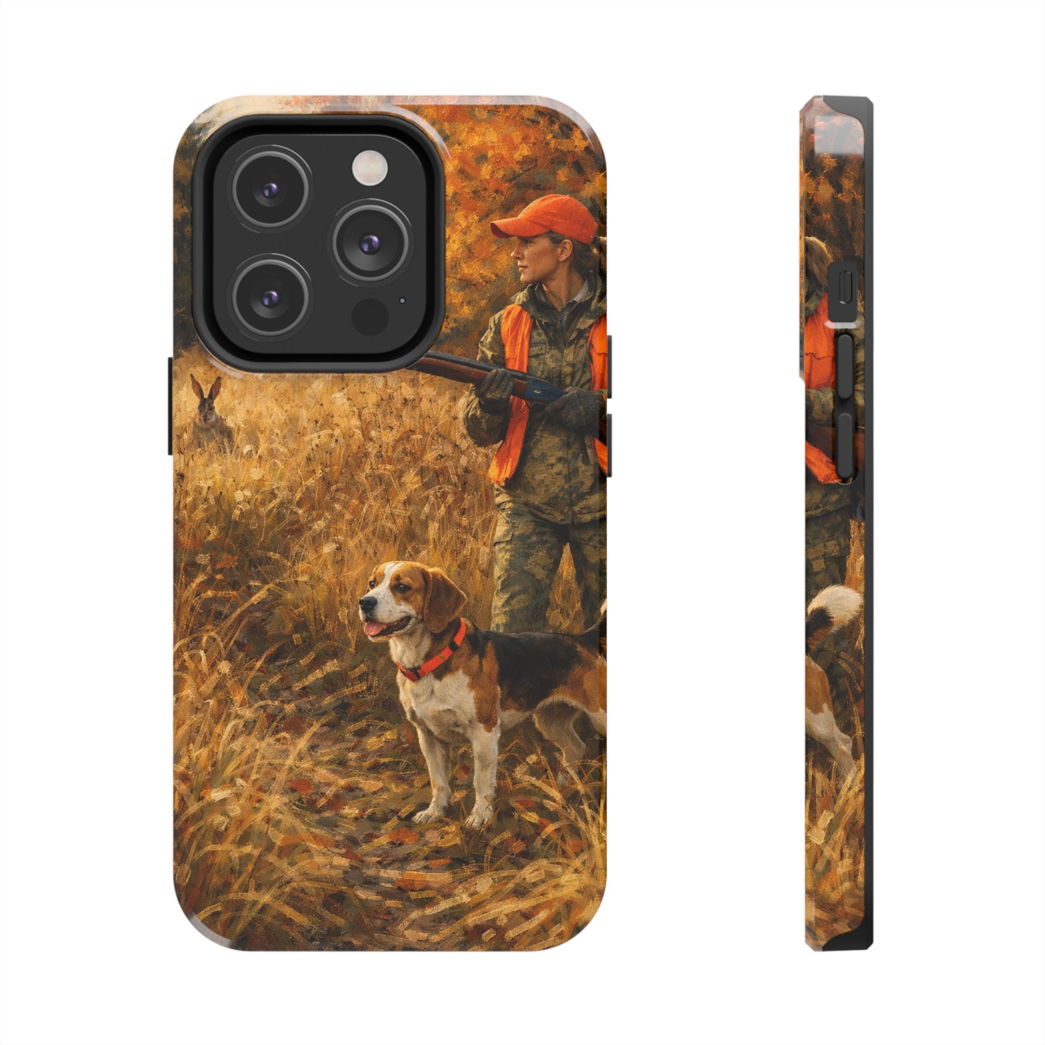 Hunting Scene Tough Phone Case — Hunter & Beagle Autumn Field Protective Cover