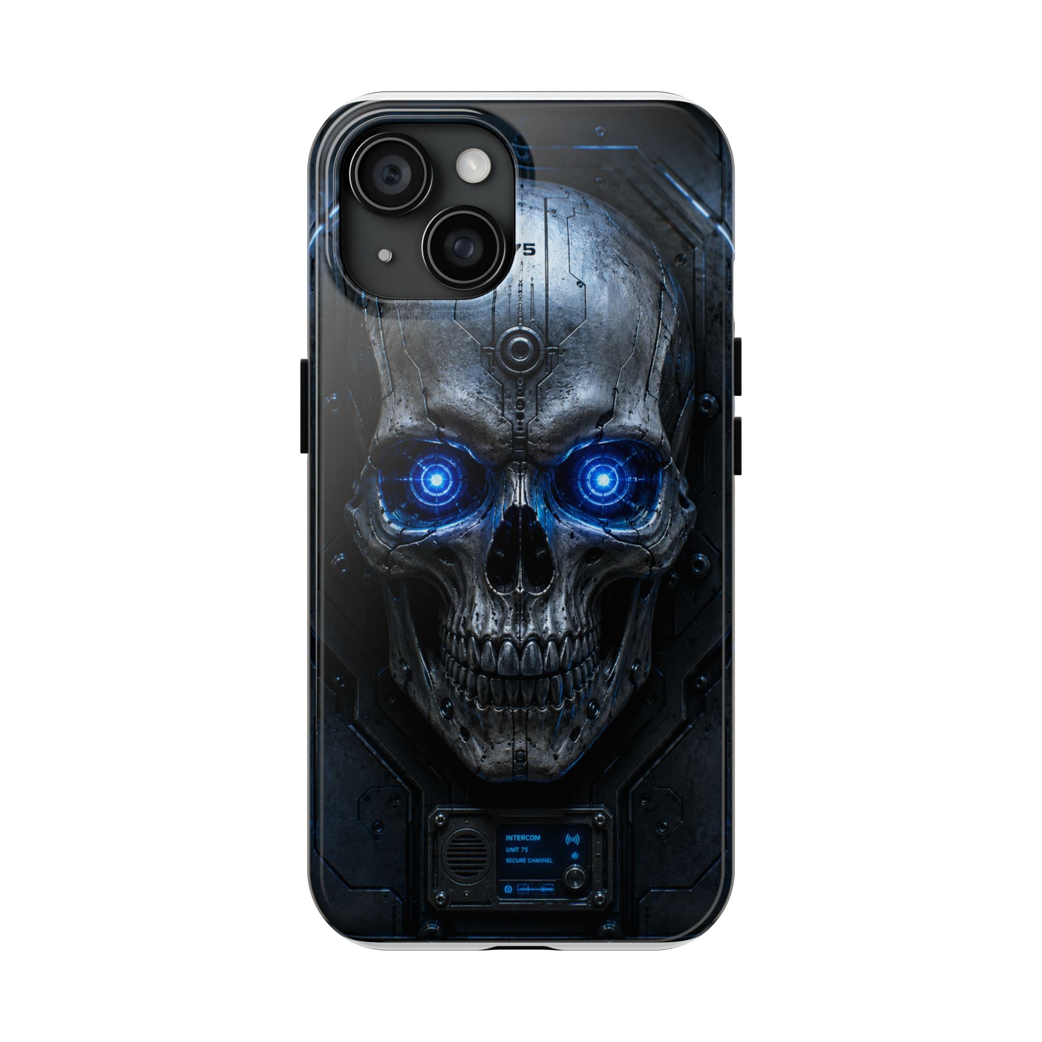 Cyber Skull Tough Phone Case — Blue LED Scary Robot Skull iPhone Case