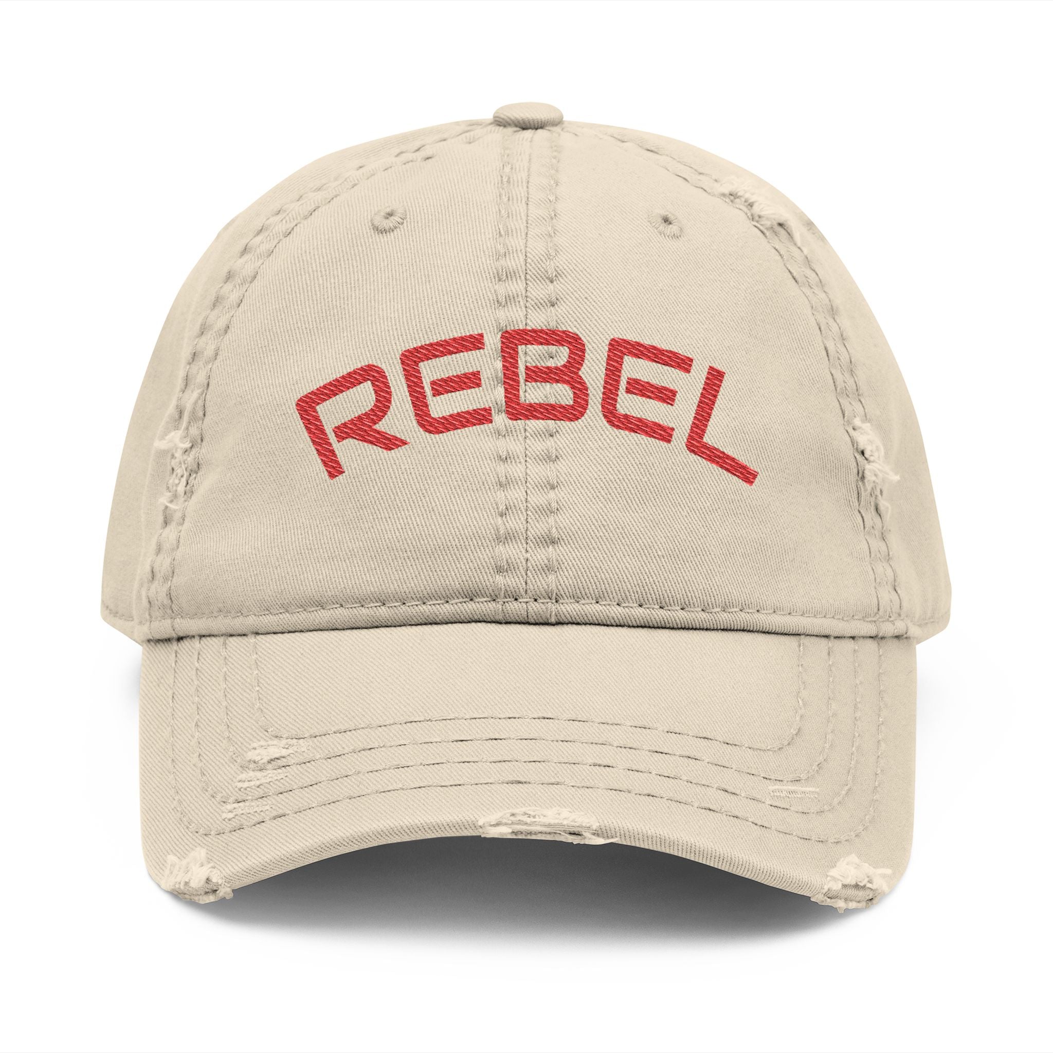 Rebel Distressed Dad Hat — Embroidered Cotton Baseball Cap