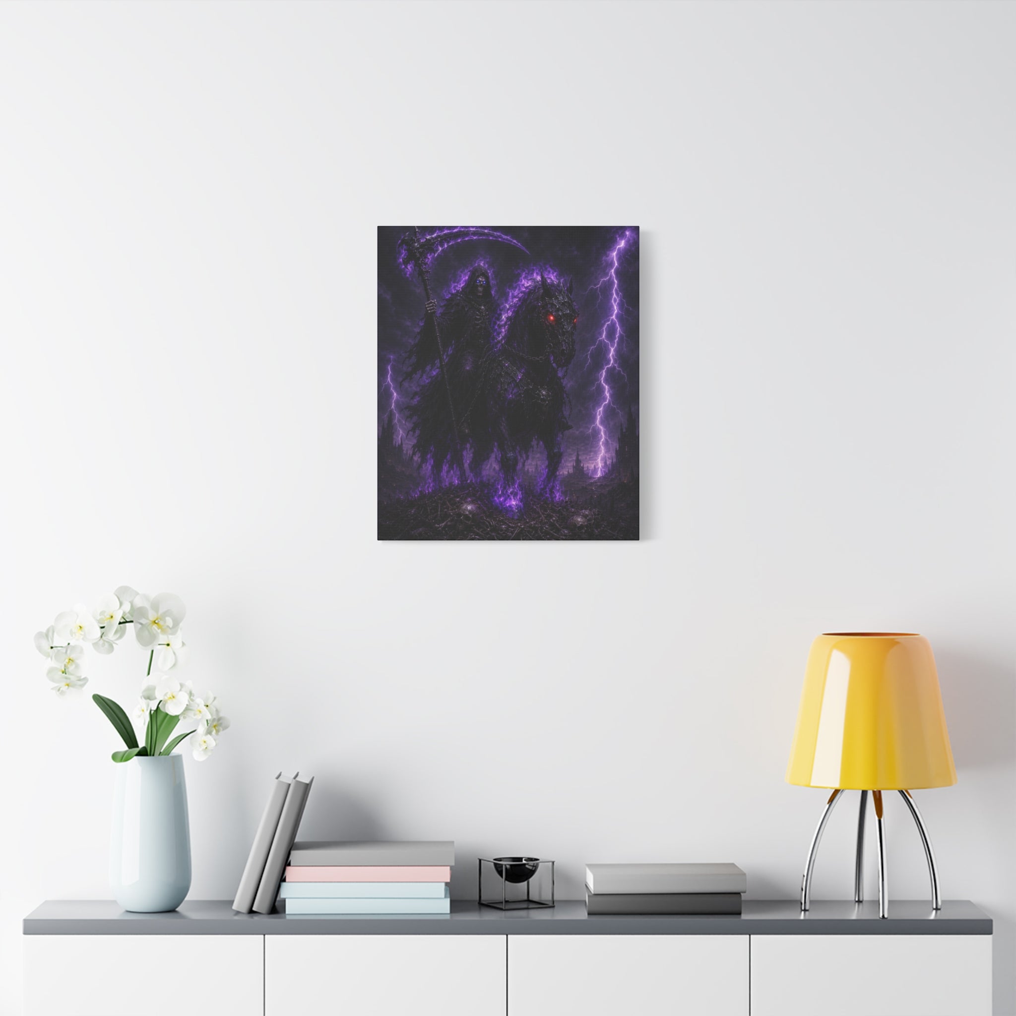 Dark Reaper on Shadow Steed Matte Canvas Print — Gothic Wall Art