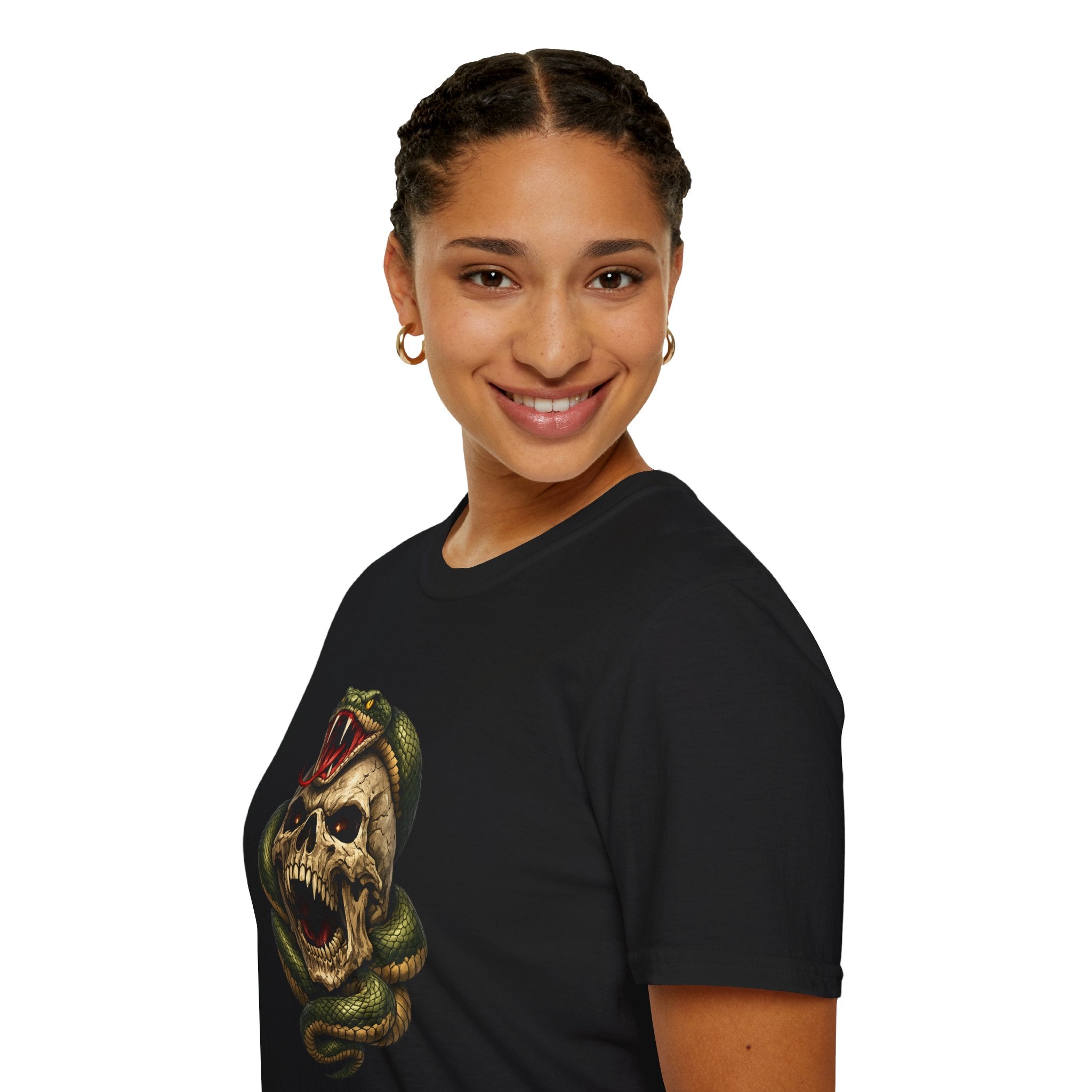 Skull & Snake Graphic T‑Shirt — Gothic Skull with Venomous Serpent Design