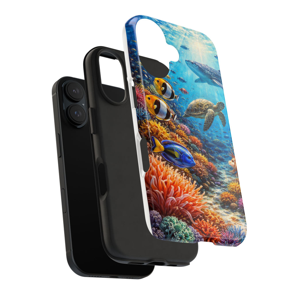 Ocean Reef Tough Phone Case — Colorful Sea Turtle & Tropical Fish Design