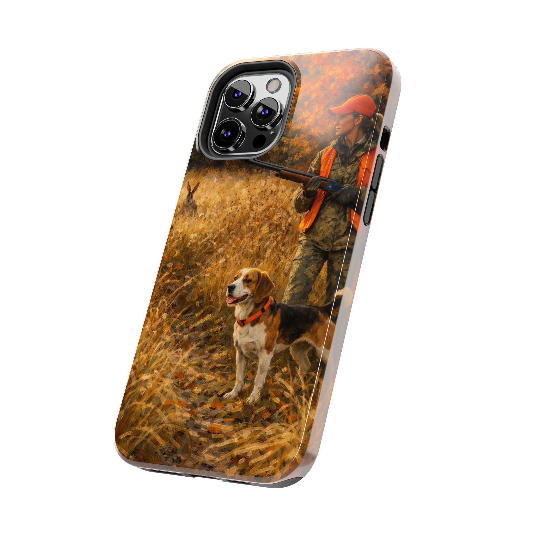 Hunting Scene Tough Phone Case — Hunter & Beagle Autumn Field Protective Cover