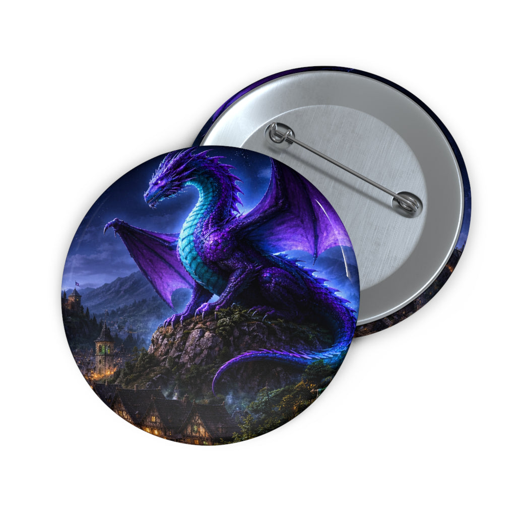 Dragon Night Pin Button — Fantasy Purple Dragon Guard Enamel Style Pin button