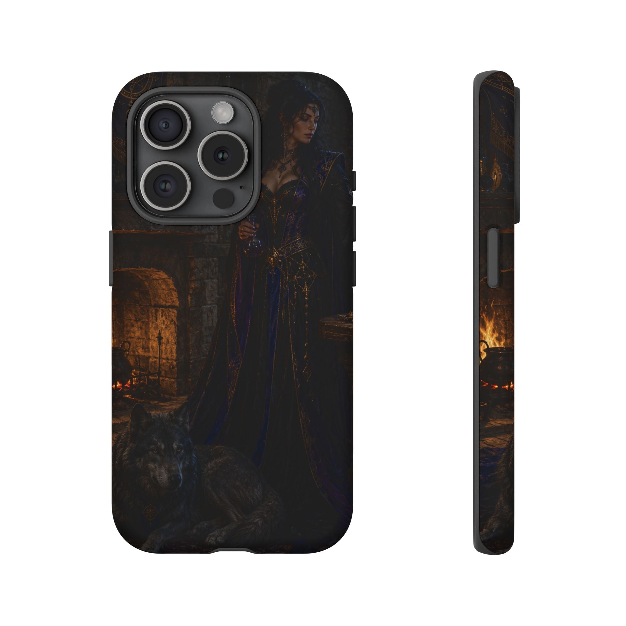 Gothic Witch Phone Case — Dark Fantasy Wolf & Fireplace Tough Case