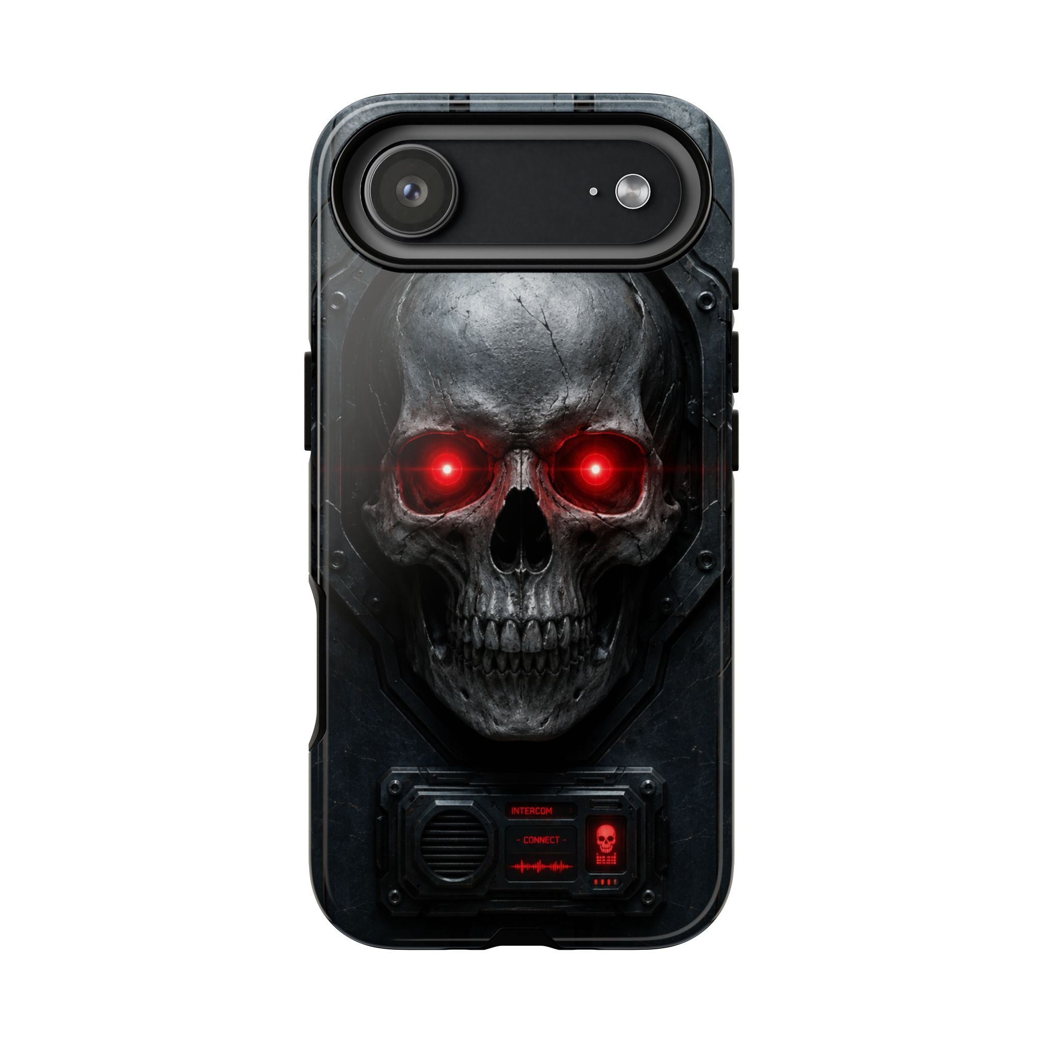 Skull Sentinel Phone Case — Red-Eyed Tactical Skull Protective Case