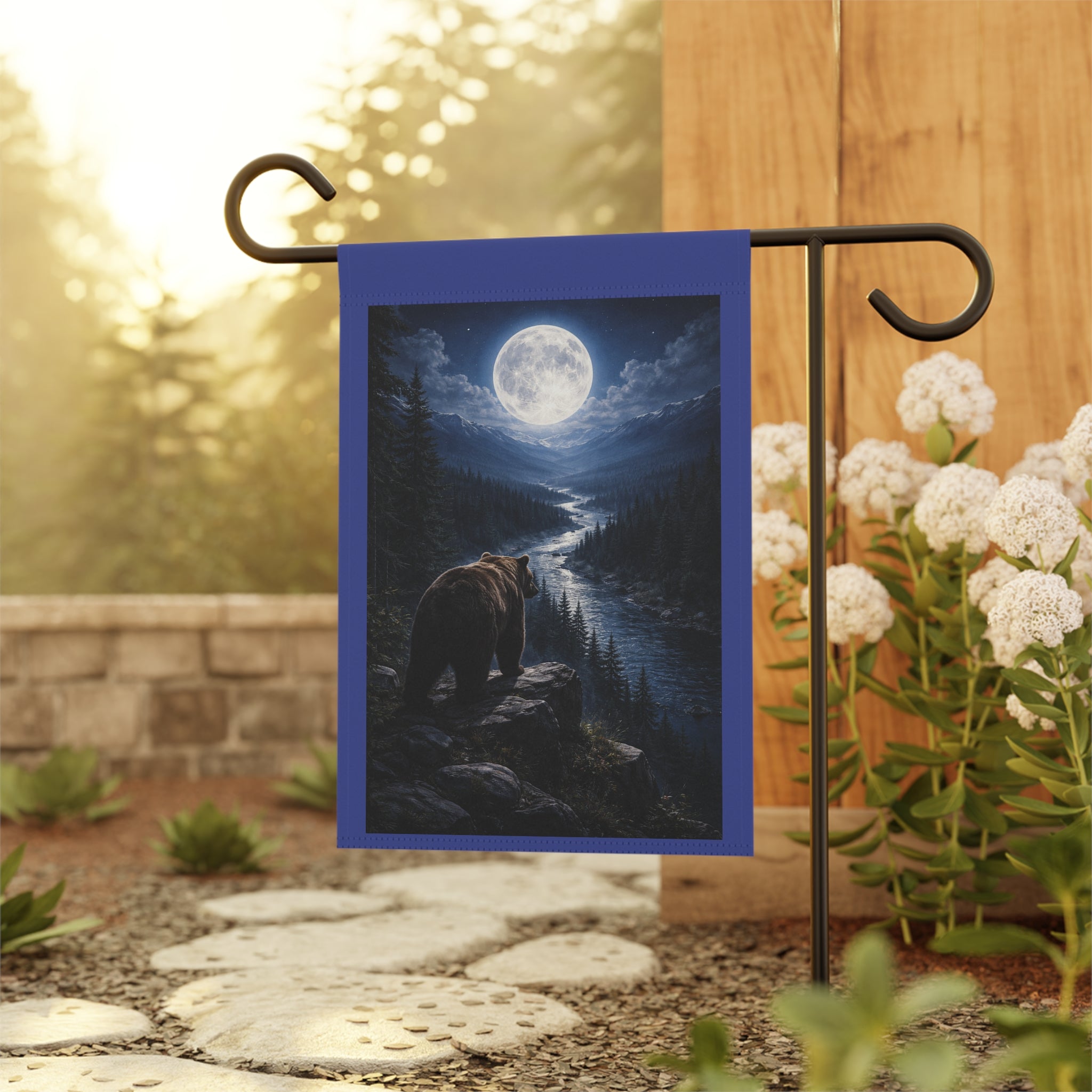 Garden Flag — Moonlit Bear Night Scenic Garden Banner