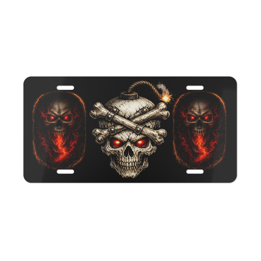 Skulls Vanity Plate — Flaming Red-Eye License Plate