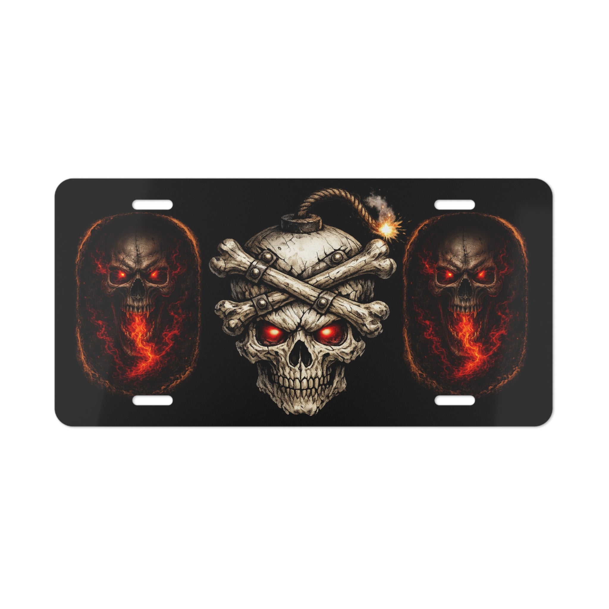 Skulls Vanity Plate — Flaming Red-Eye License Plate