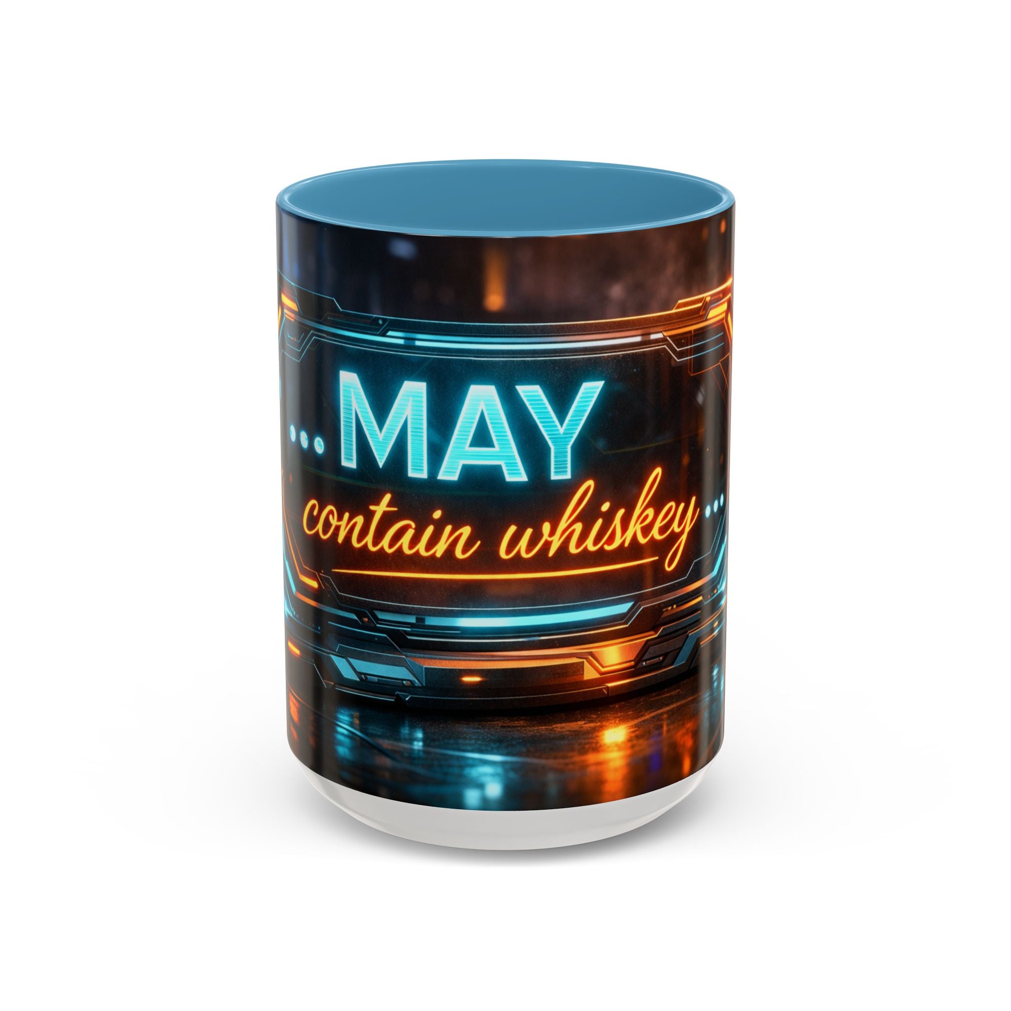 Coffee Mug — Neon Sign “May Contain Whiskey” Accent Mug (11/15 oz)