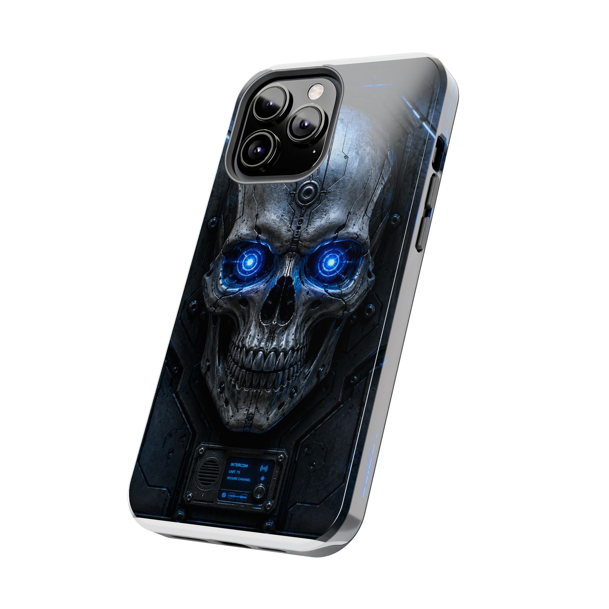 Cyber Skull Tough Phone Case — Blue LED Scary Robot Skull iPhone Case
