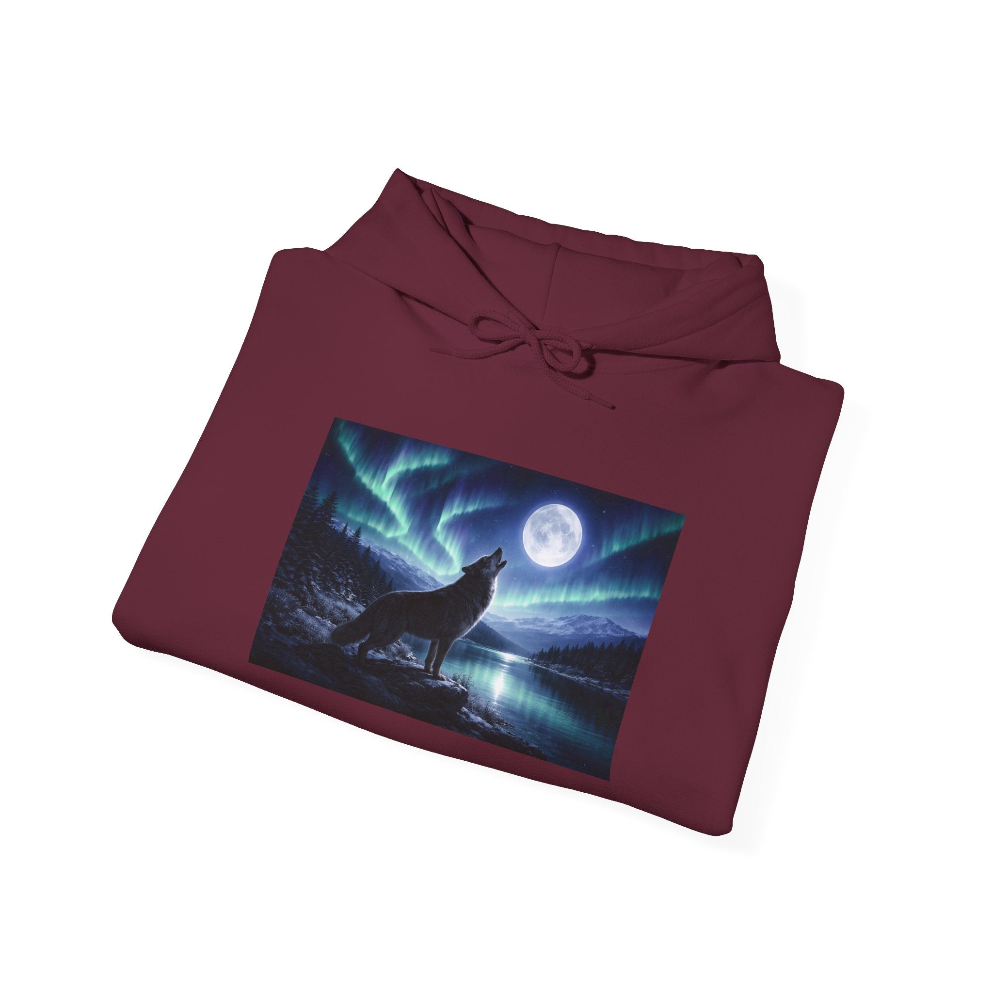 Wolf Howl Hoodie — Northern Lights Moonlight Graphic Sweatshirt