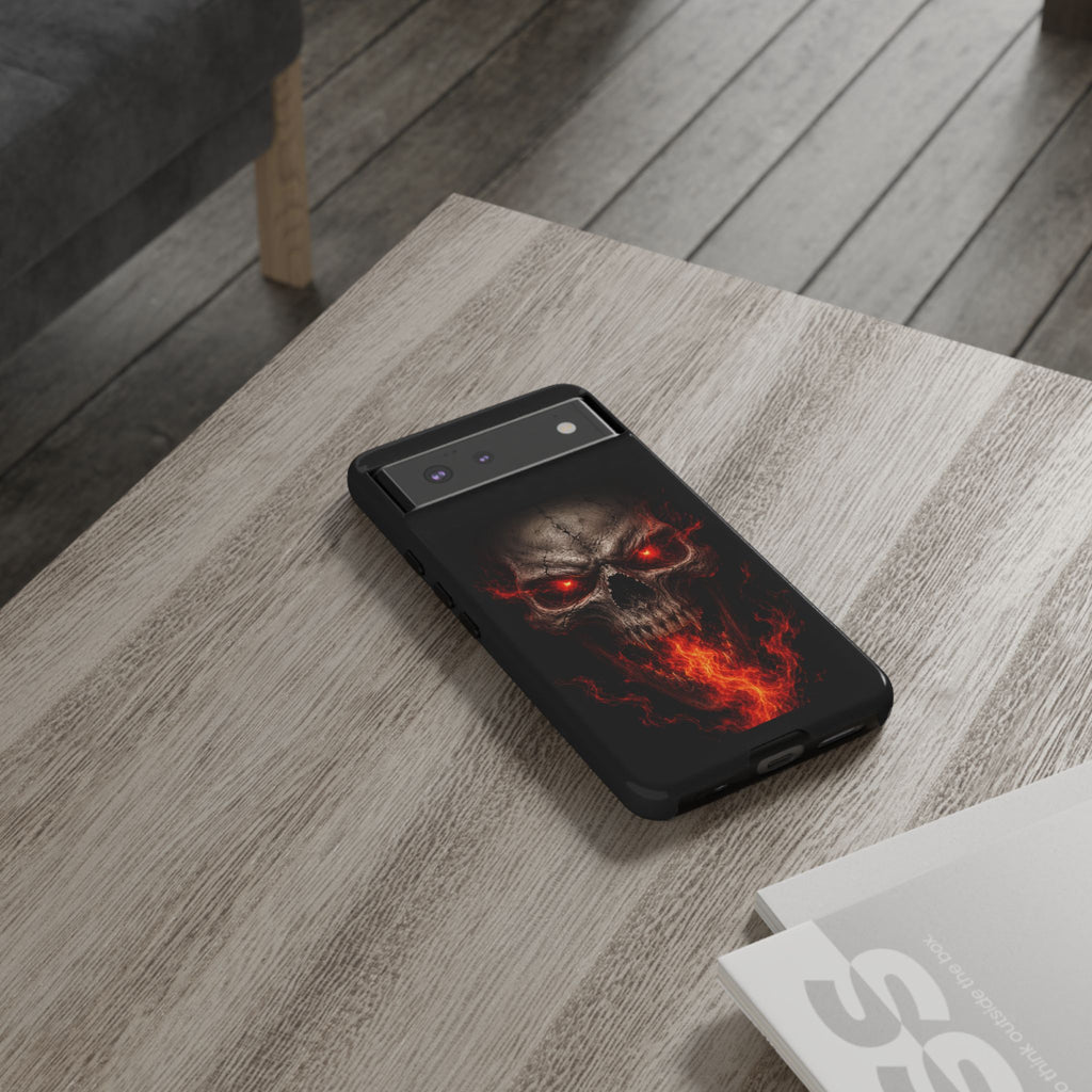 Flaming Skull Tough Case — Heavy-Duty Phone Case with Red-Eye Skull Design