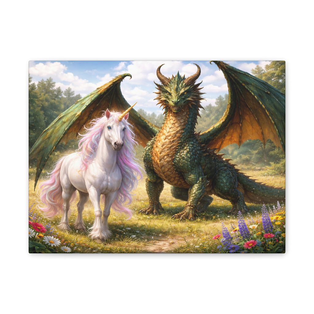 Dragon and Unicorn Canvas Wall Art — Fantasy Creature Print for Nursery, Kids’ Room & Fantasy Decor