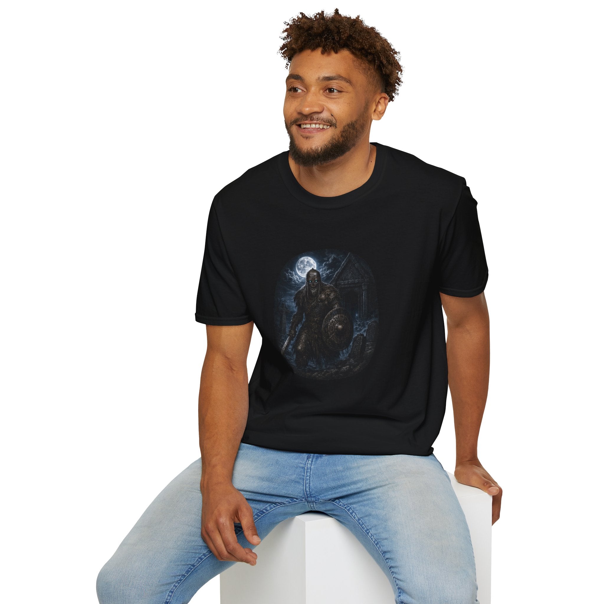 Viking Draugr Warrior Moon T-Shirt — Norse Shieldmaiden / Warrior Graphic Tee