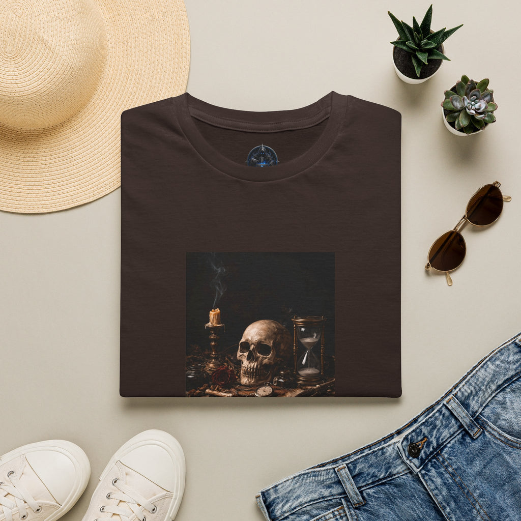Skull Still Life T-Shirt — Vintage Vanitas Candle & Hourglass Tee