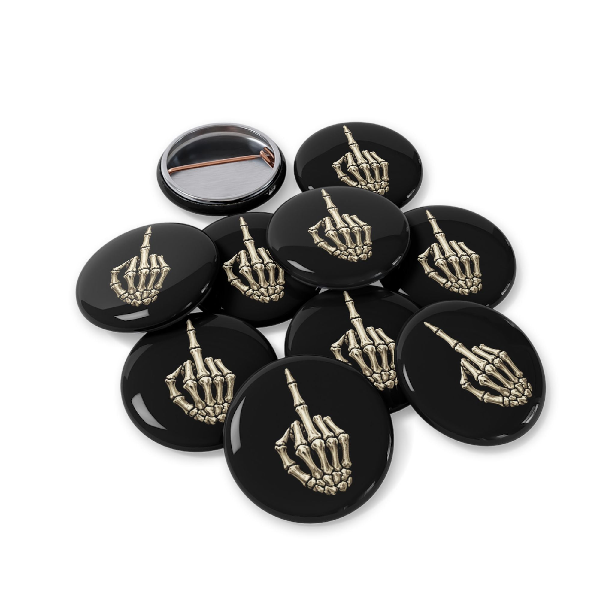 Skeleton Finger Round Pin — Gothic Punk Enamel Button