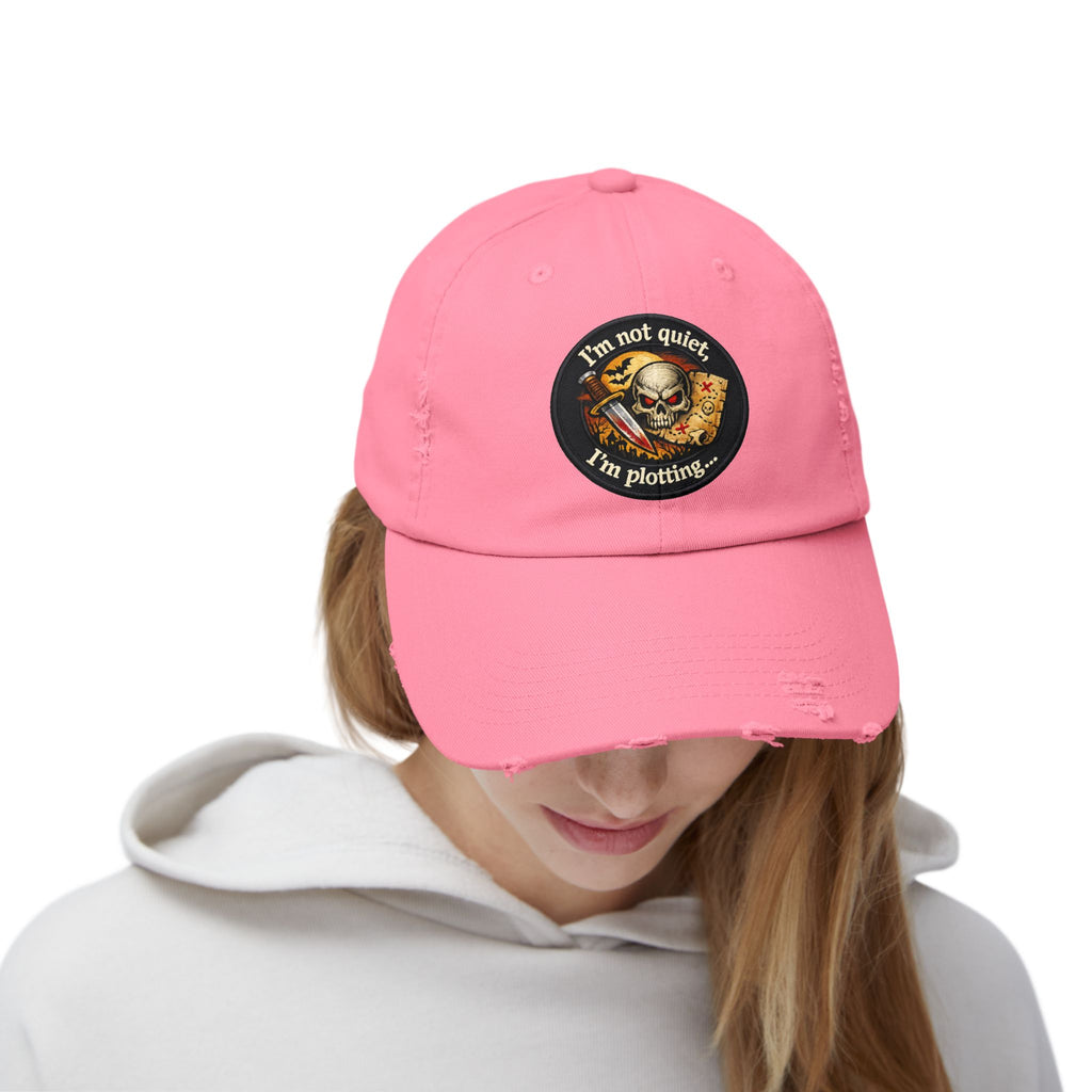 Skull & Map Distressed Cap – "I'm Not Quiet, I'm Plotting" Hat