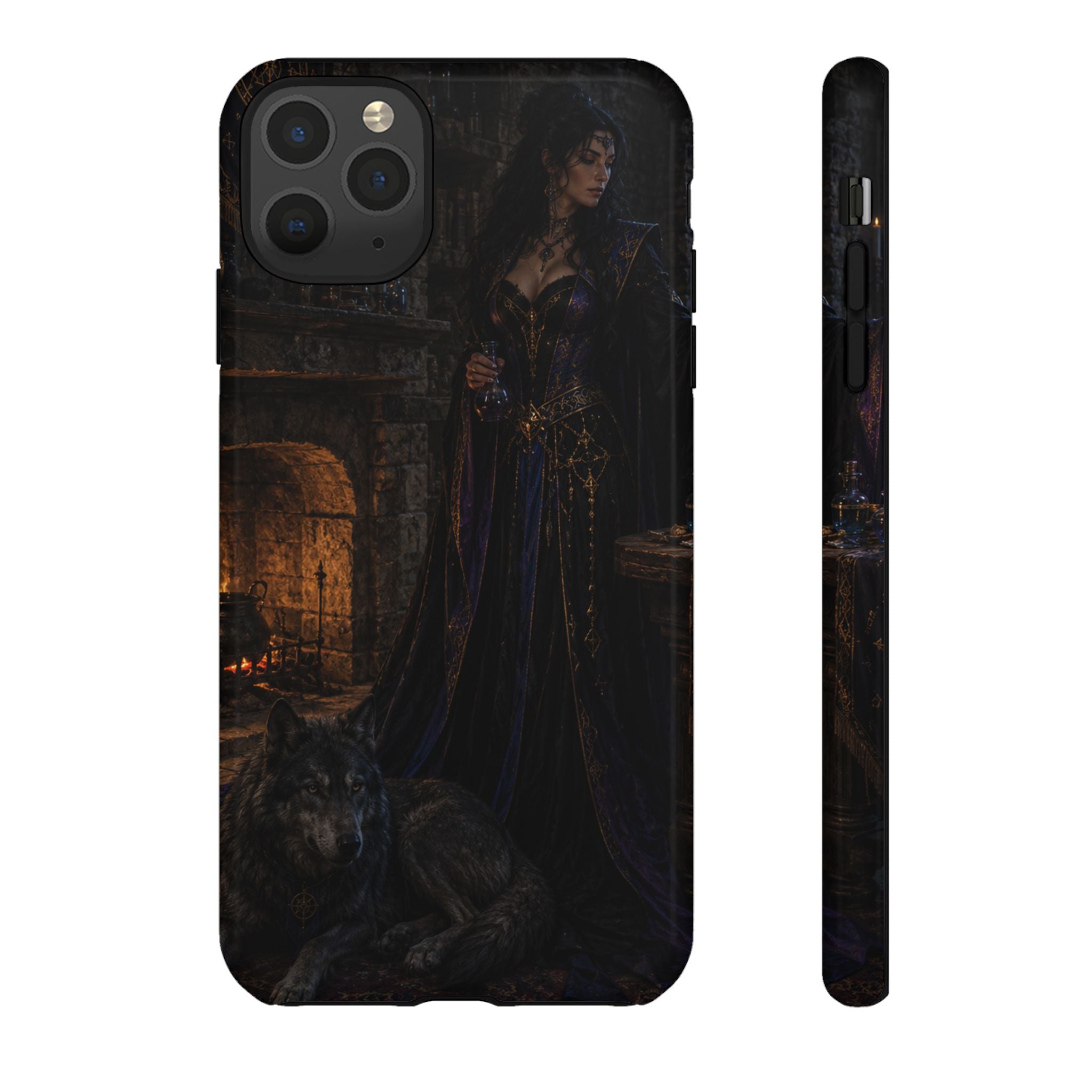 Gothic Witch Phone Case — Dark Fantasy Wolf & Fireplace Tough Case