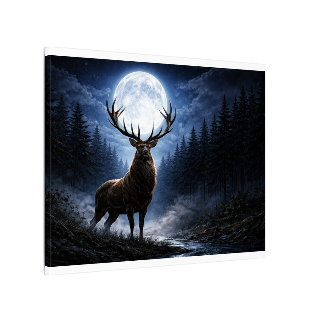 Moonlit Stag Canvas Wall Art — Majestic Deer in Forest Night Scene