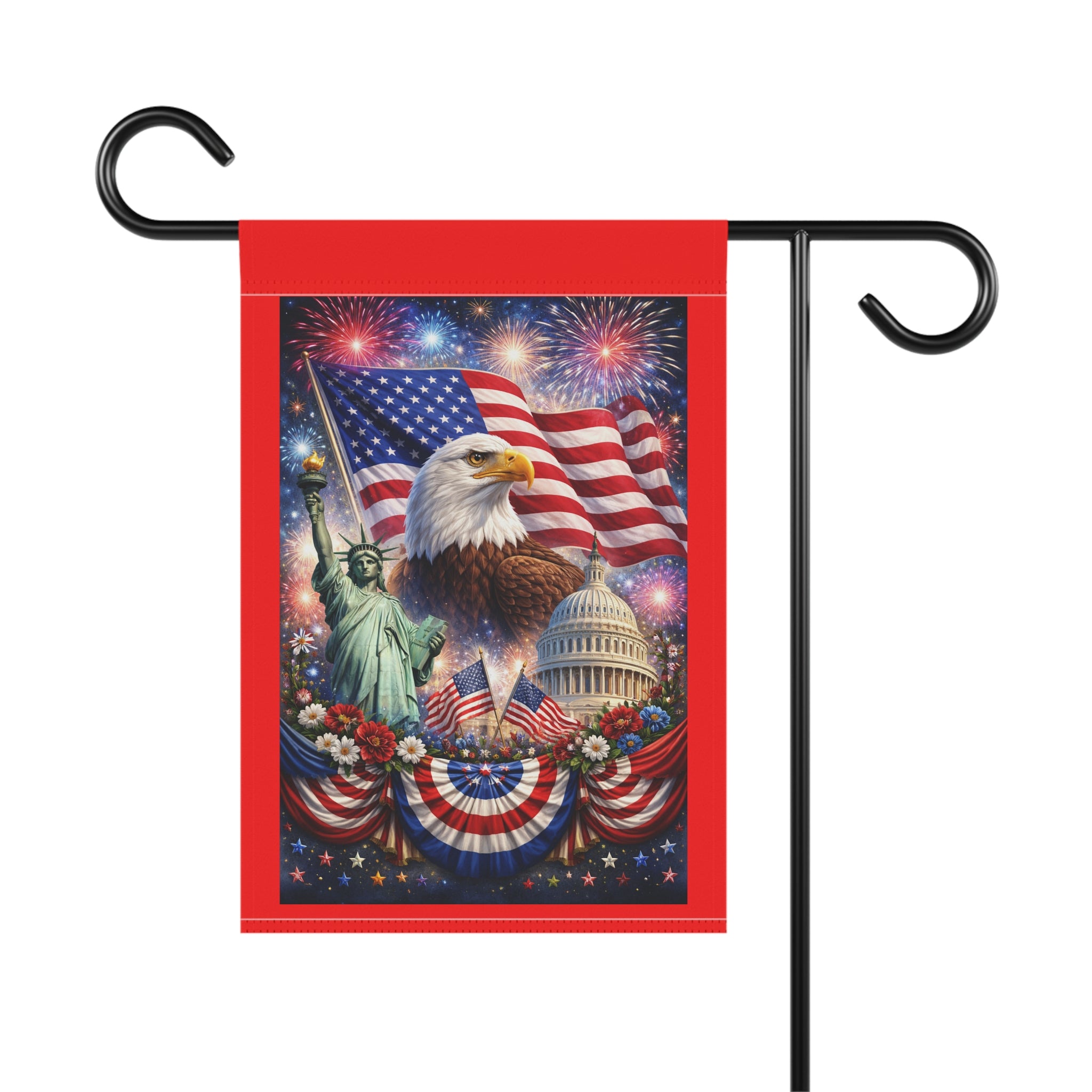 Patriotic Eagle Garden Flag — American Flag, Statue of Liberty & Capitol Yard Banner