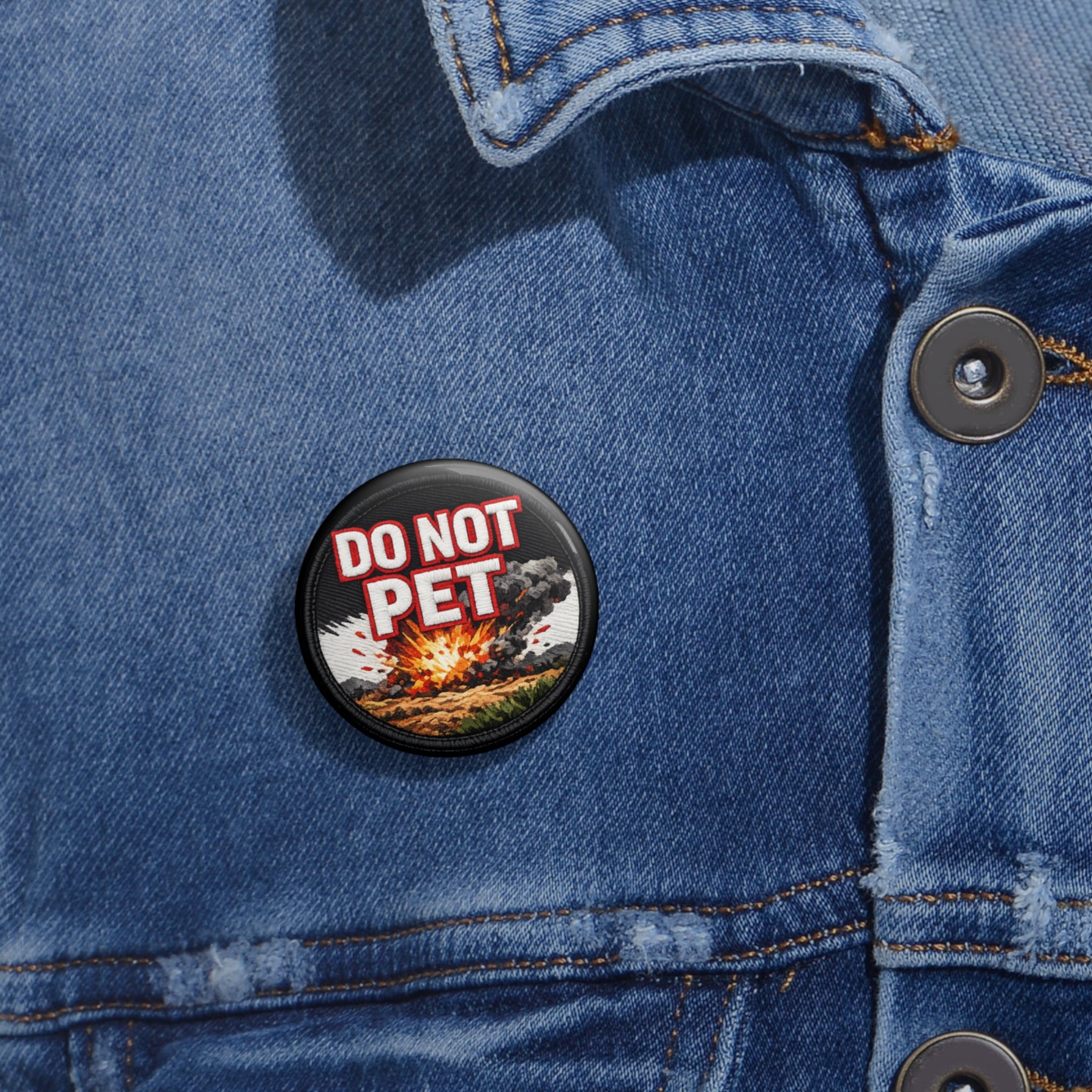 Do Not Pet Pin Button — Funny Retro Explosion Badge