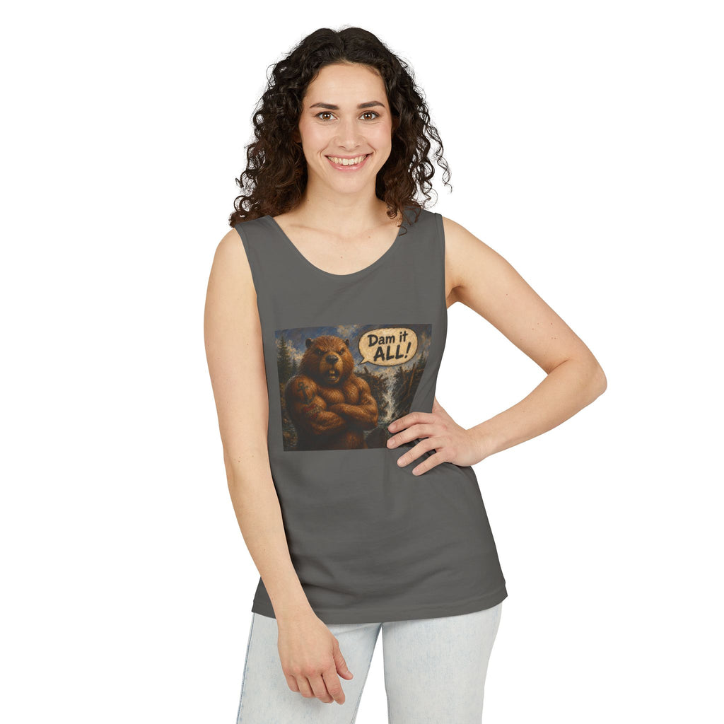 Big Beaver Graphic Tank Top — 'Dam It, All!' Vintage Wilderness Humor