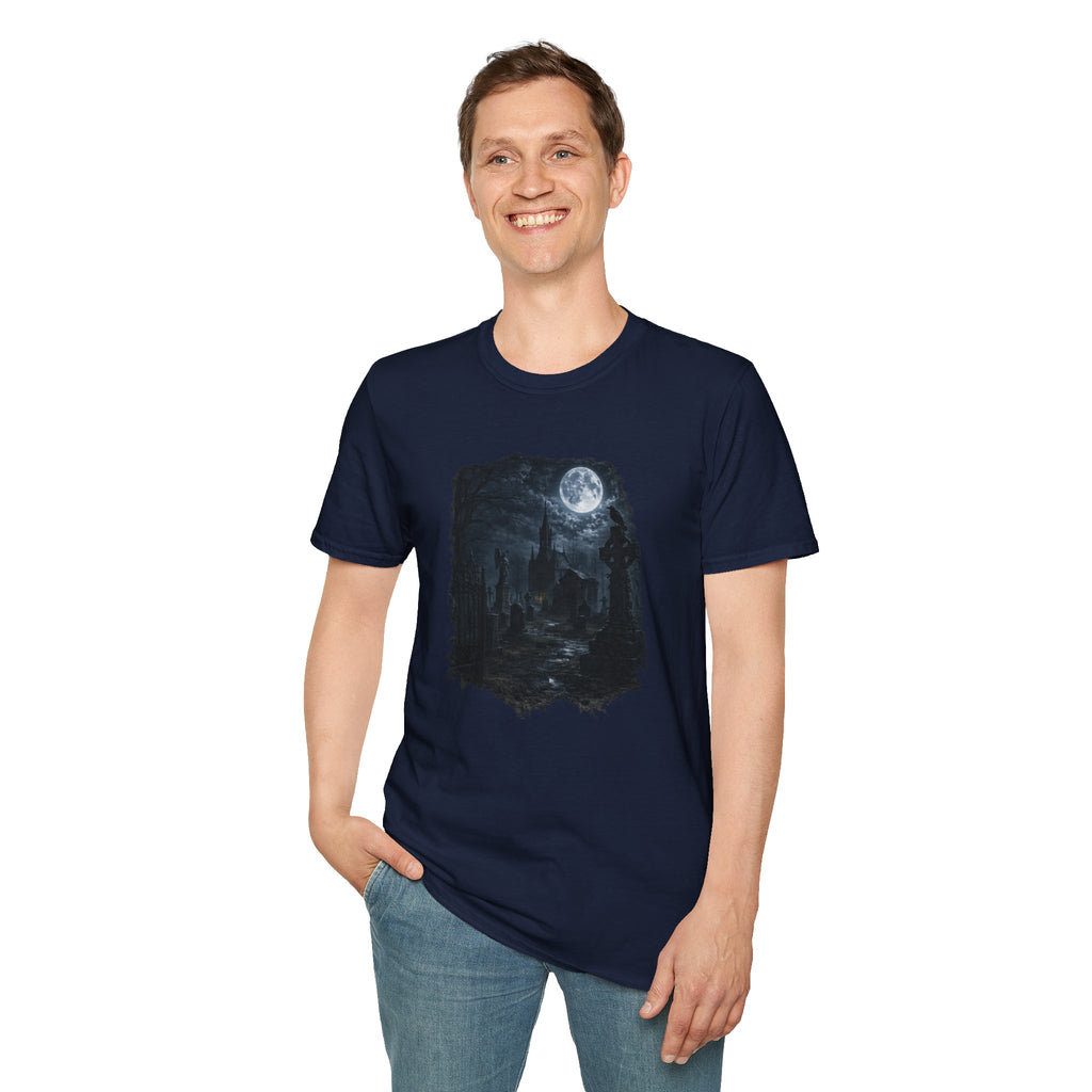 Moonlit Graveyard T‑Shirt — Gothic Night Sky Graphic Tee