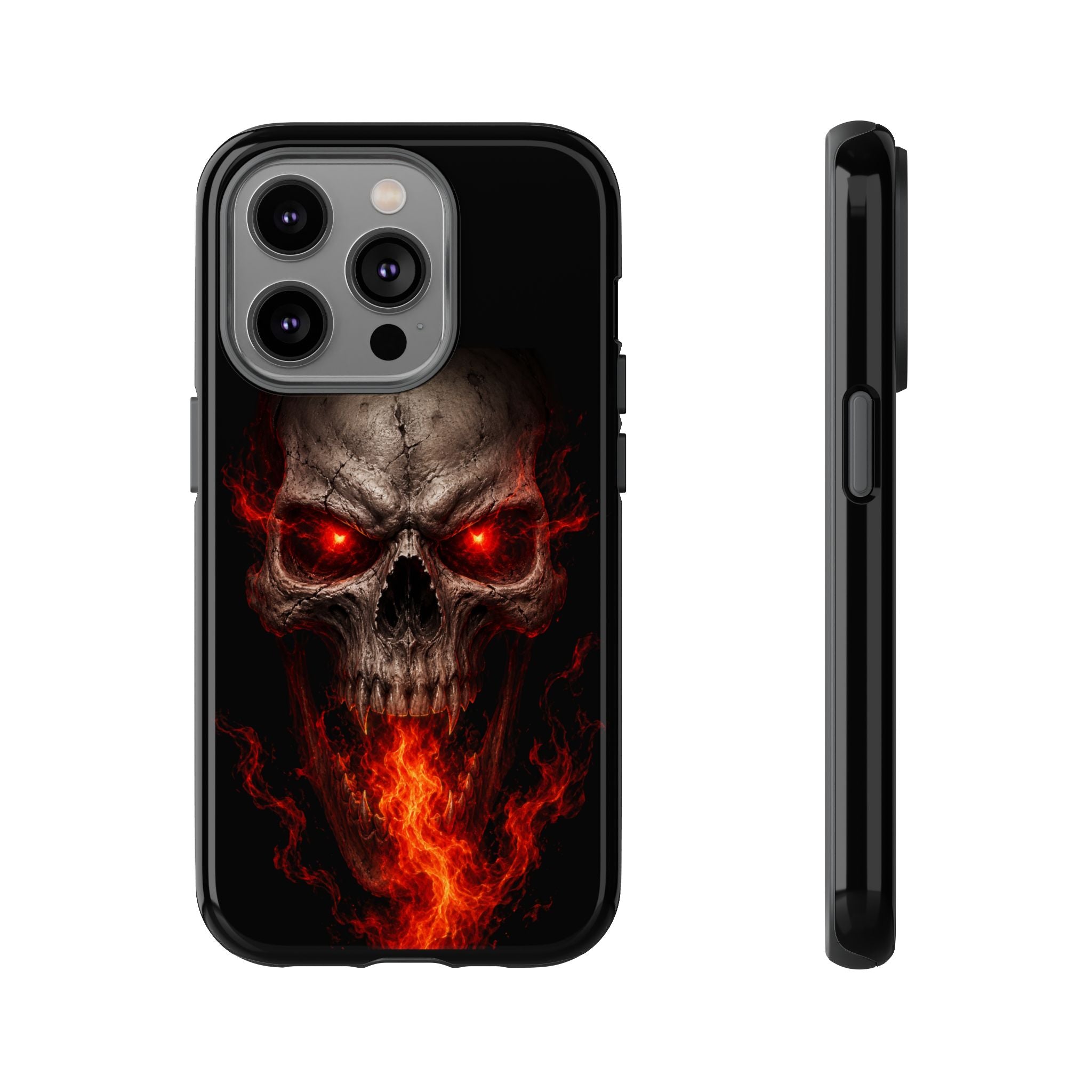 Flaming Skull Tough Case — Heavy-Duty Phone Case with Red-Eye Skull Design