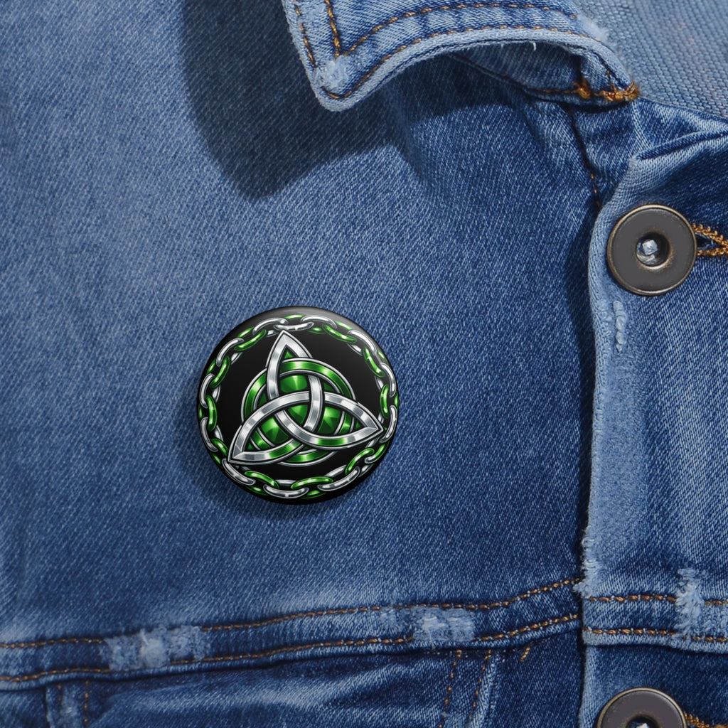 Celtic Trinity Knot Pin Button — Green Chain Pagan Paganism Lapel Badge
