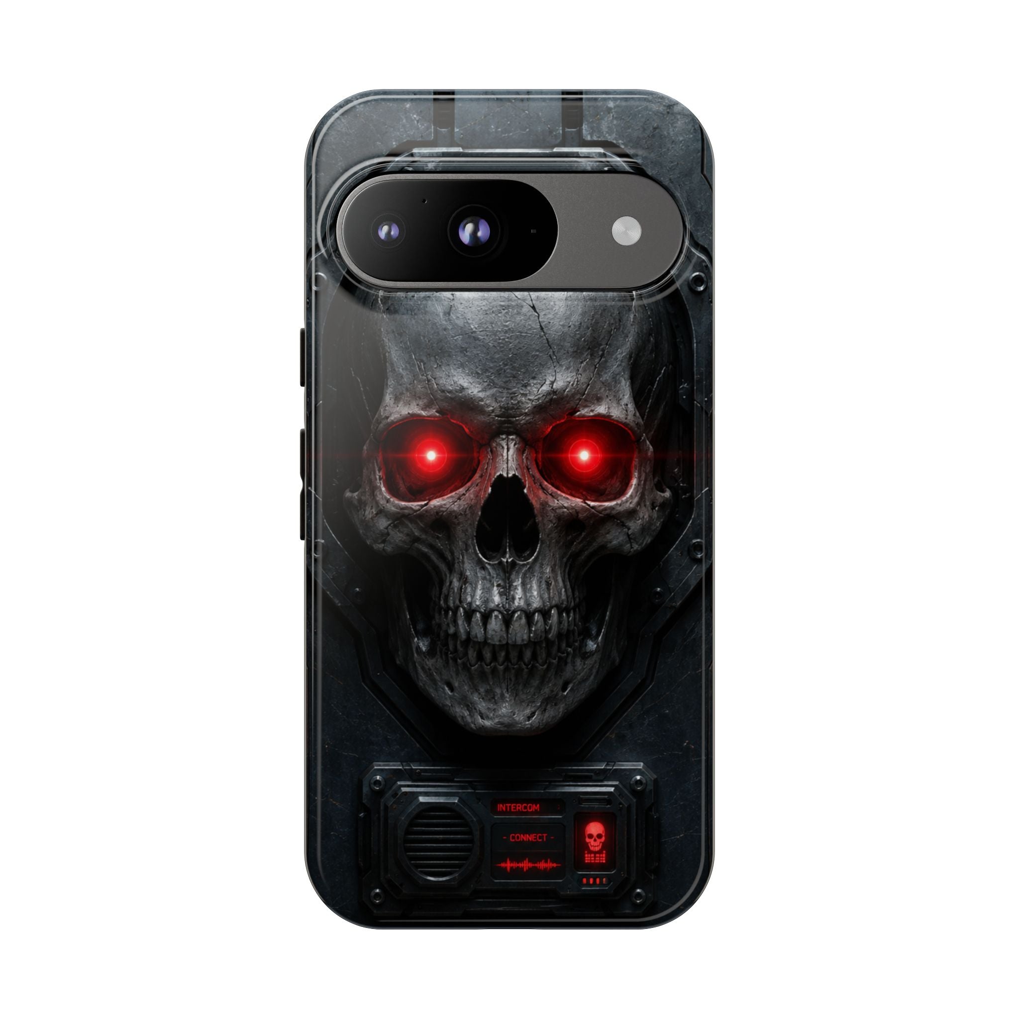 Skull Sentinel Phone Case — Red-Eyed Tactical Skull Protective Case
