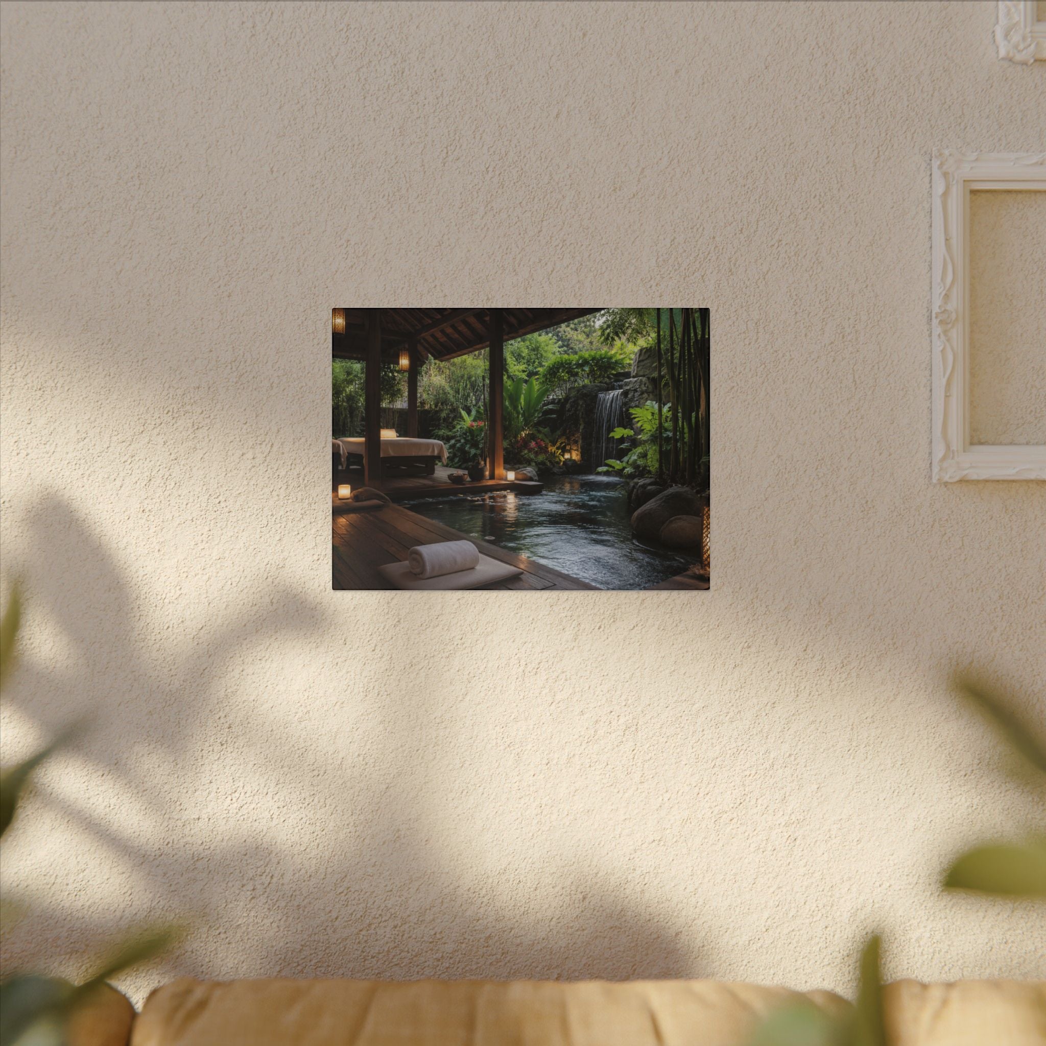 Spa Retreat Canvas Print — Tropical Waterfall Relaxation Wall Art