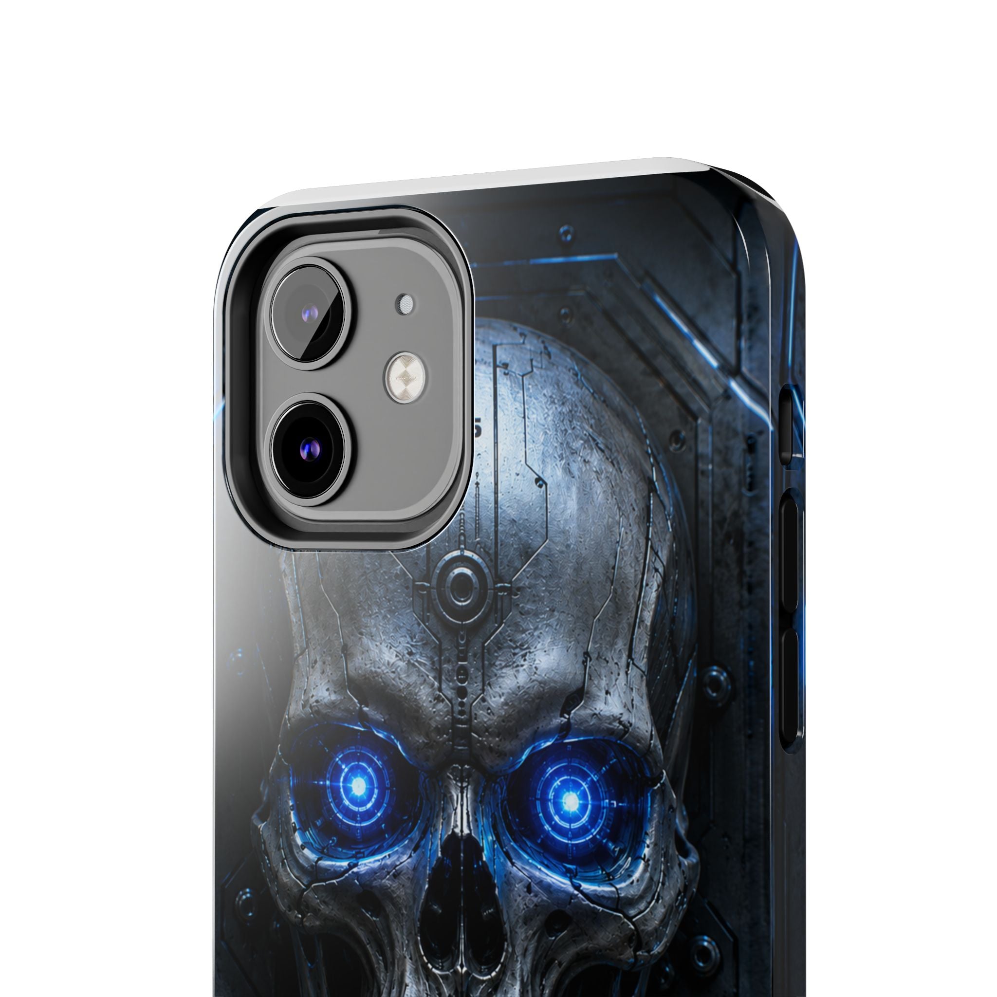 Cyber Skull Tough Phone Case — Blue LED Scary Robot Skull iPhone Case