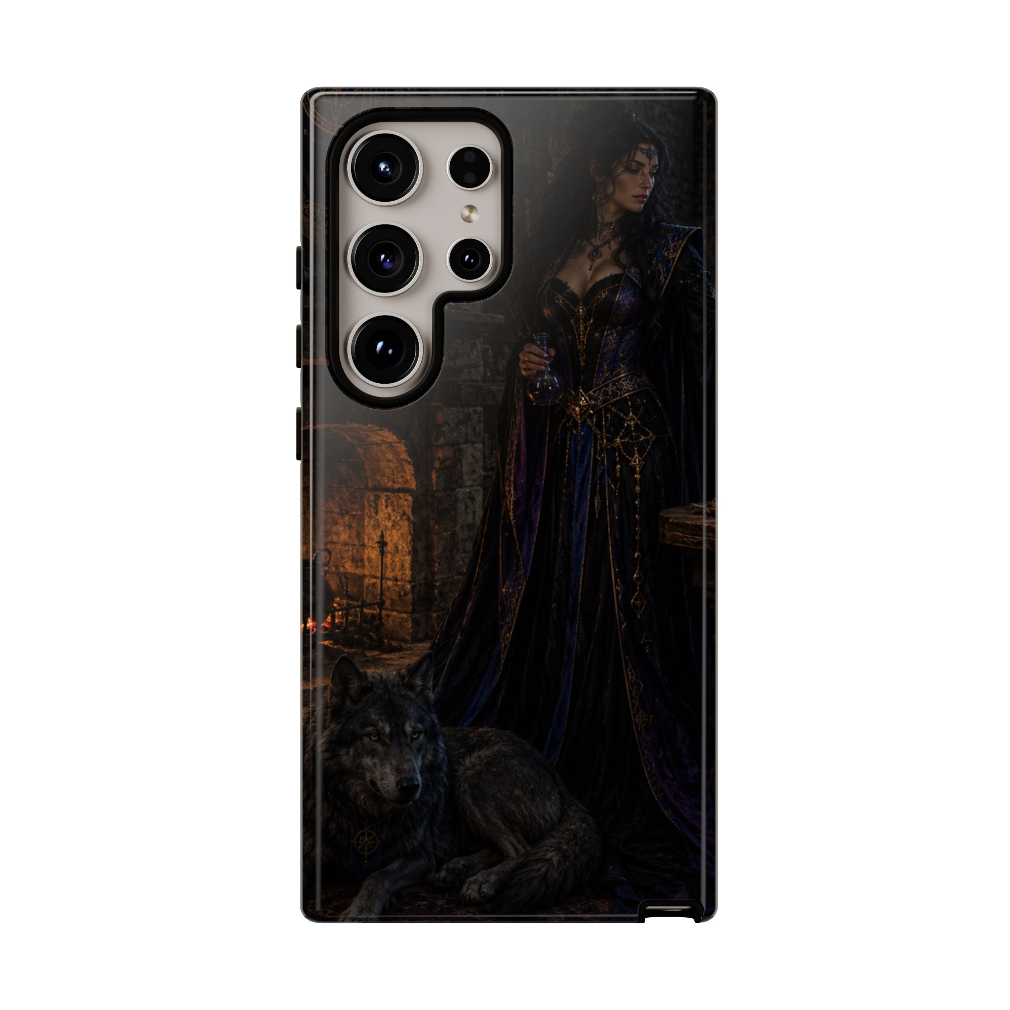 Gothic Witch Phone Case — Dark Fantasy Wolf & Fireplace Tough Case