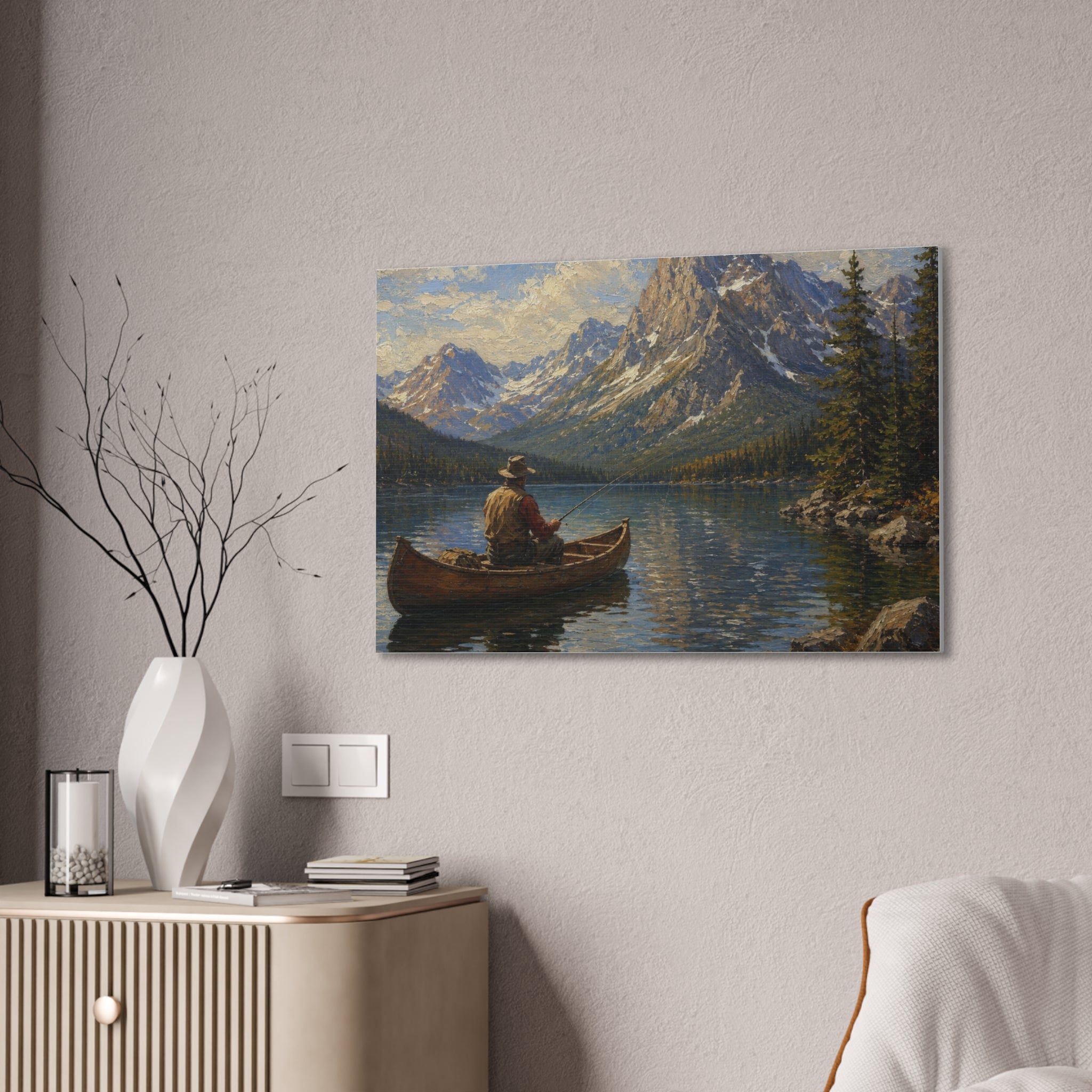 Mountain Lake Canoe Canvas Print
